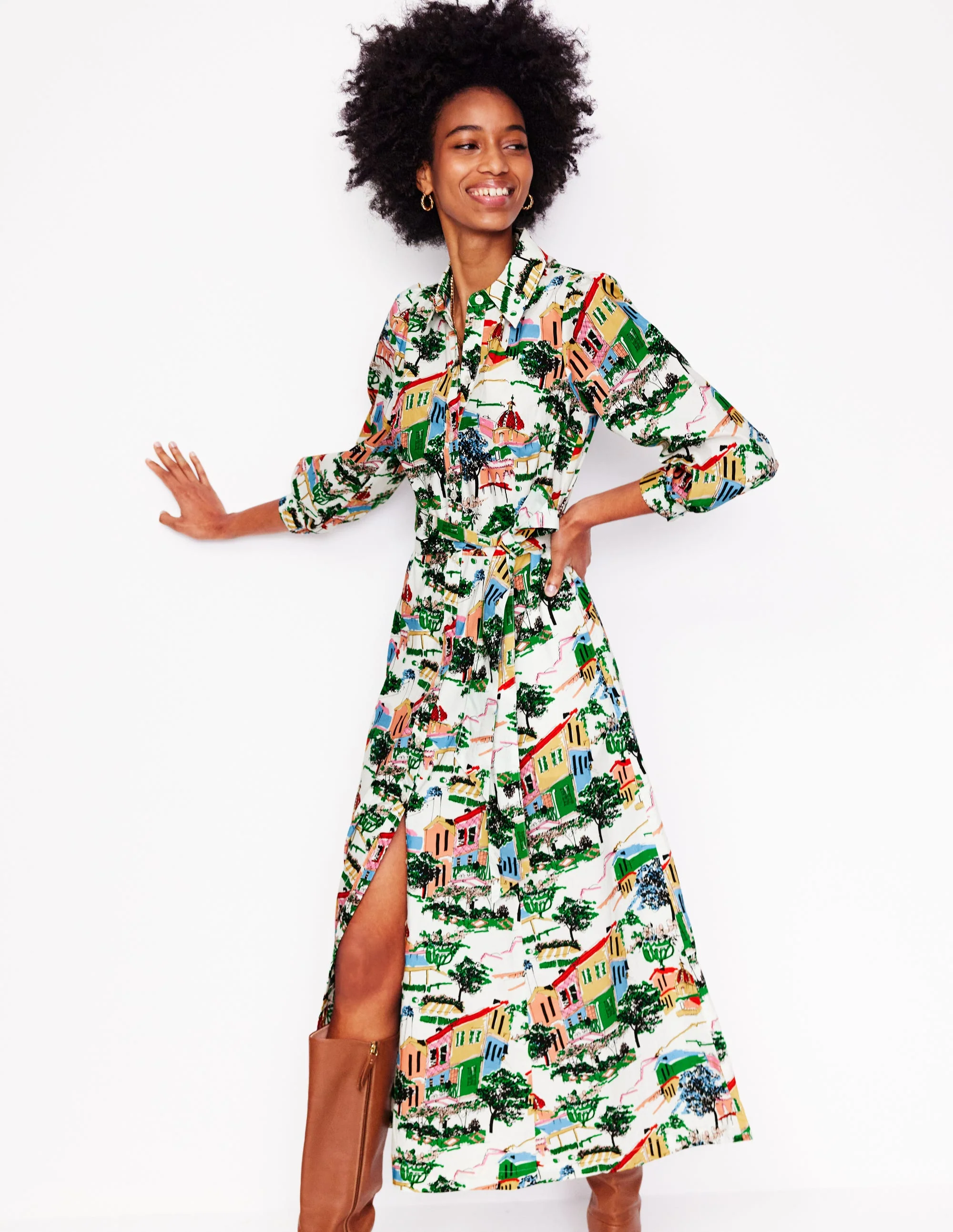 Clara Cotton Shirt Dress-Multi, Painted Village - Image 4