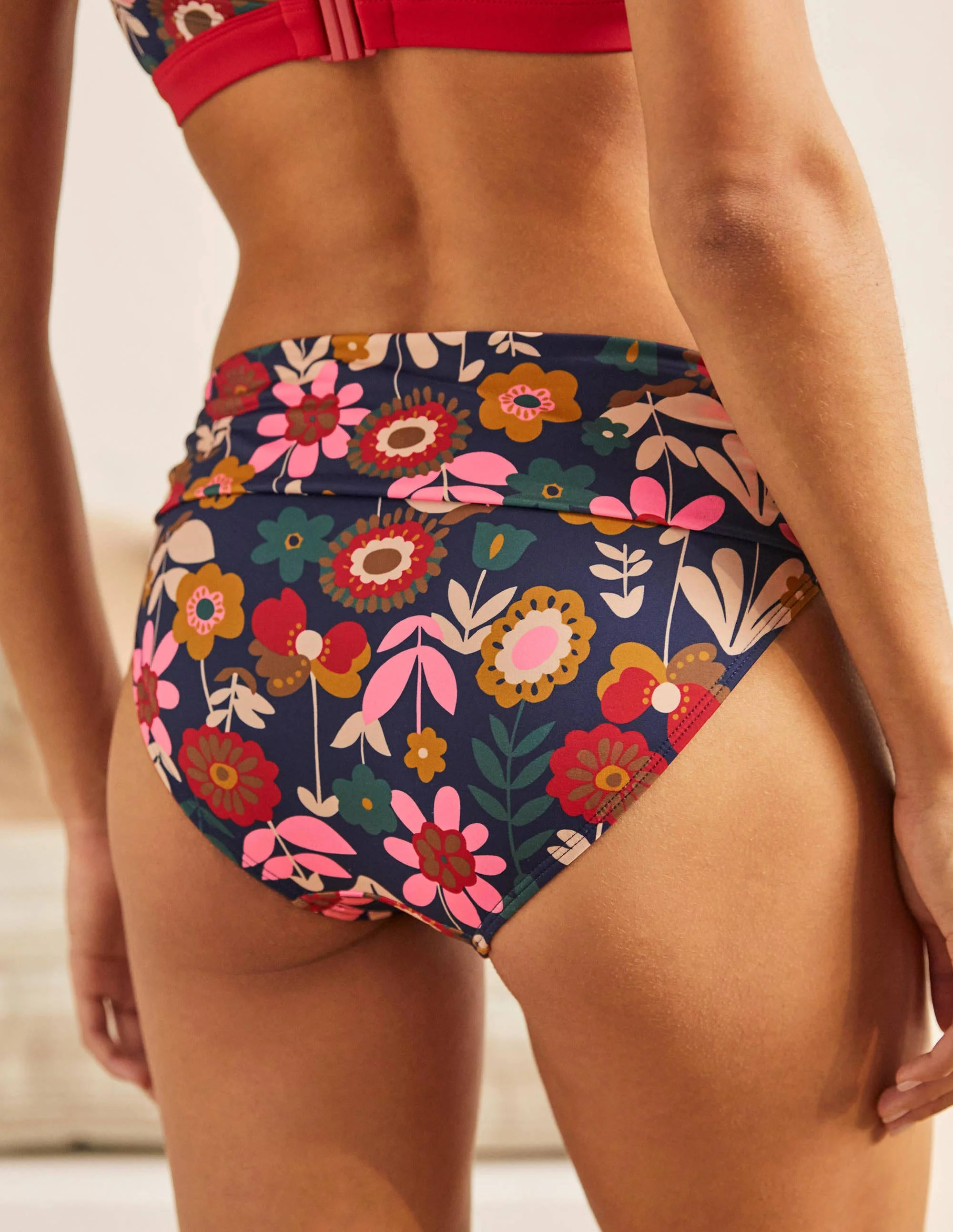 Classic Fold Bikini Bottoms-French Navy, Flora Bloom - Image 3