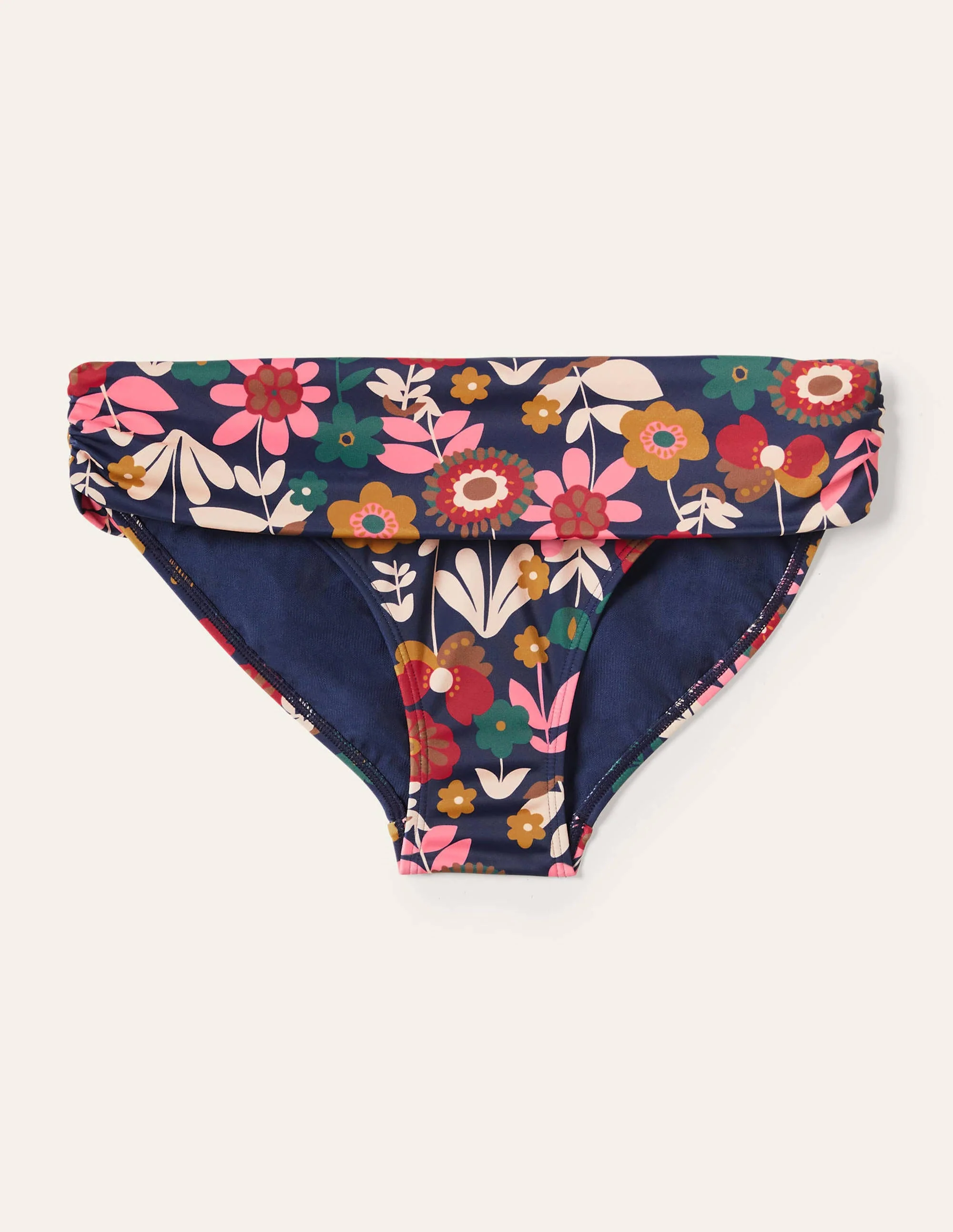 Classic Fold Bikini Bottoms-French Navy, Flora Bloom - Image 5