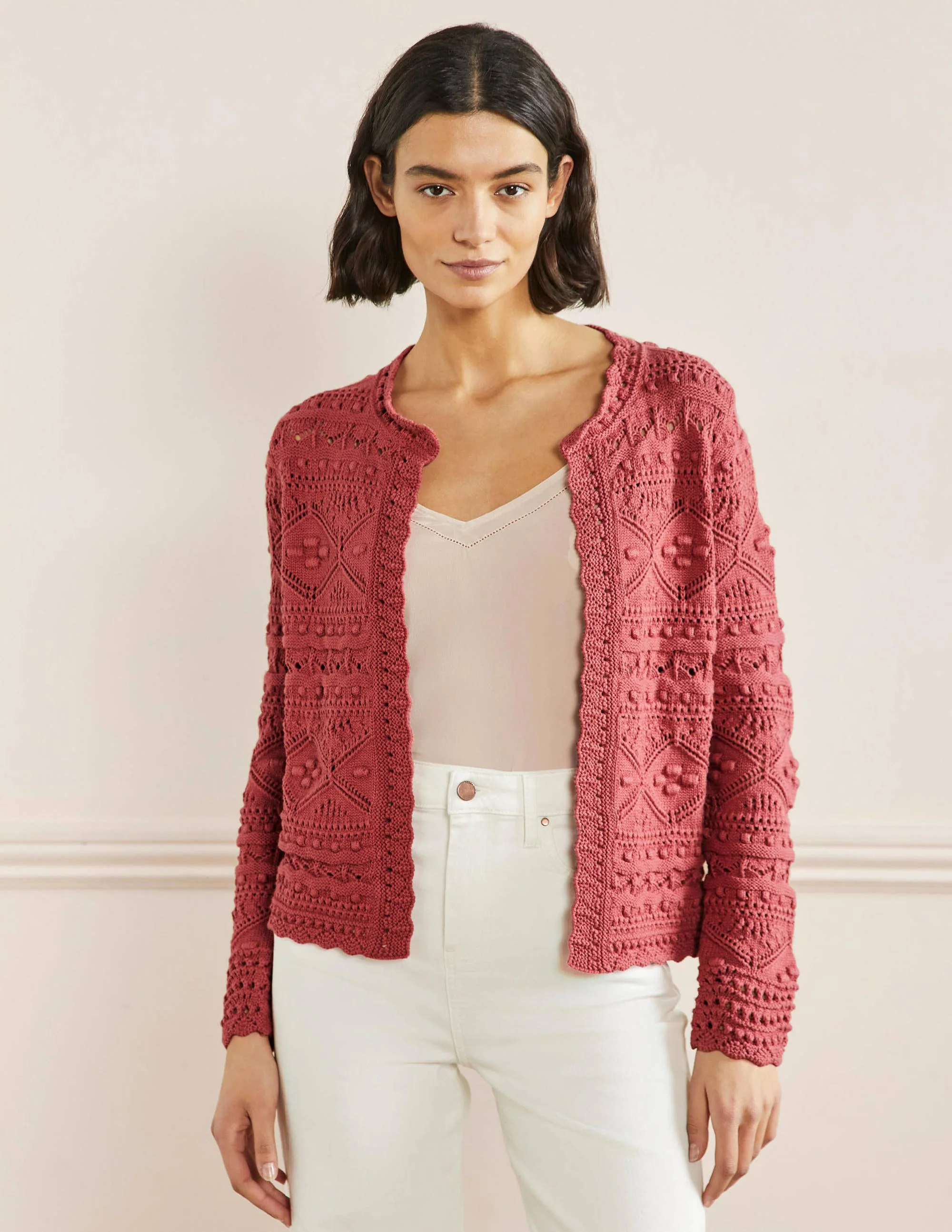Claudia Textured Knit Cardigan-Dusty Red
