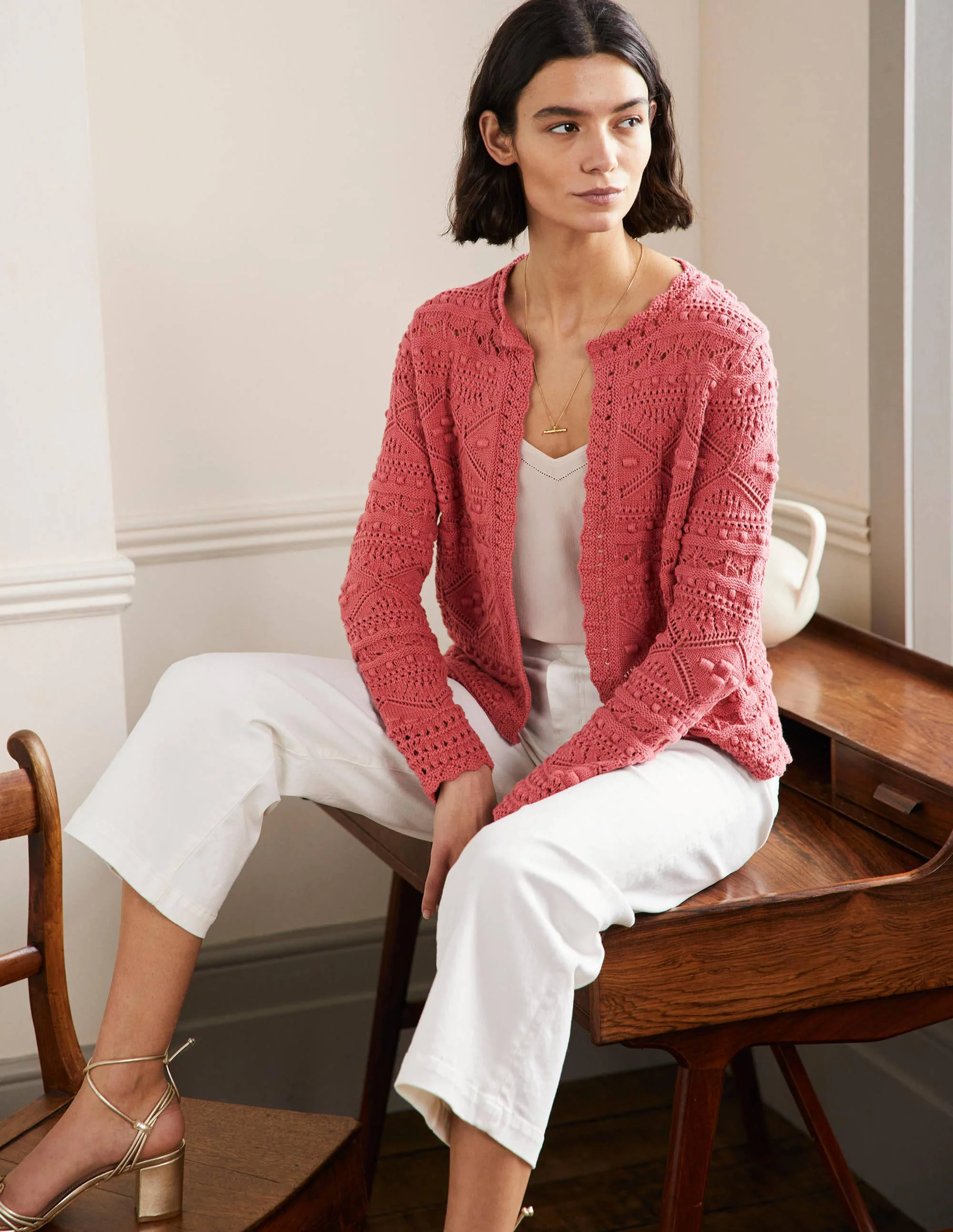 Claudia Textured Knit Cardigan-Dusty Red - Image 4