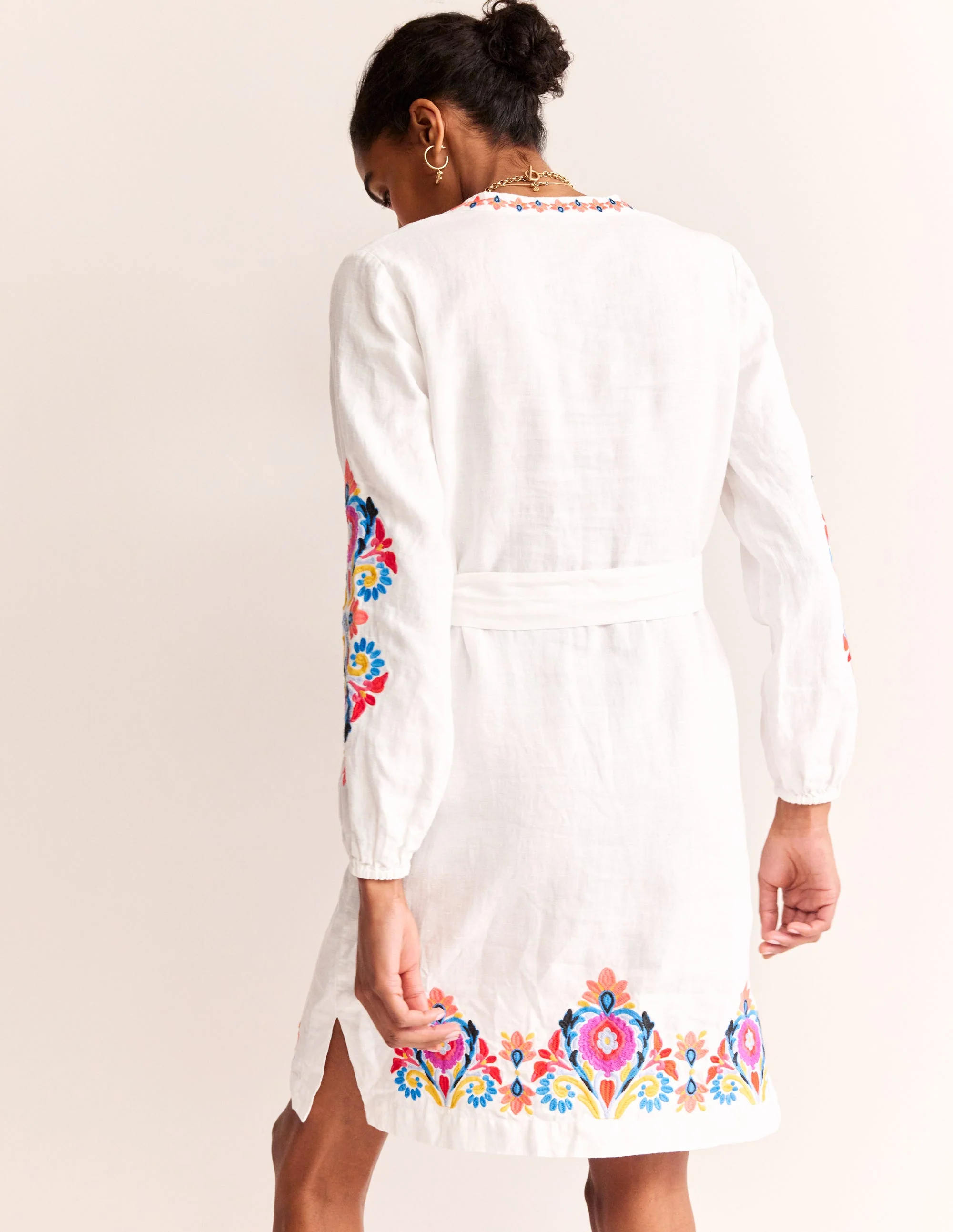 Cleo Embroidered Linen Dress-White Embroidered - Image 3