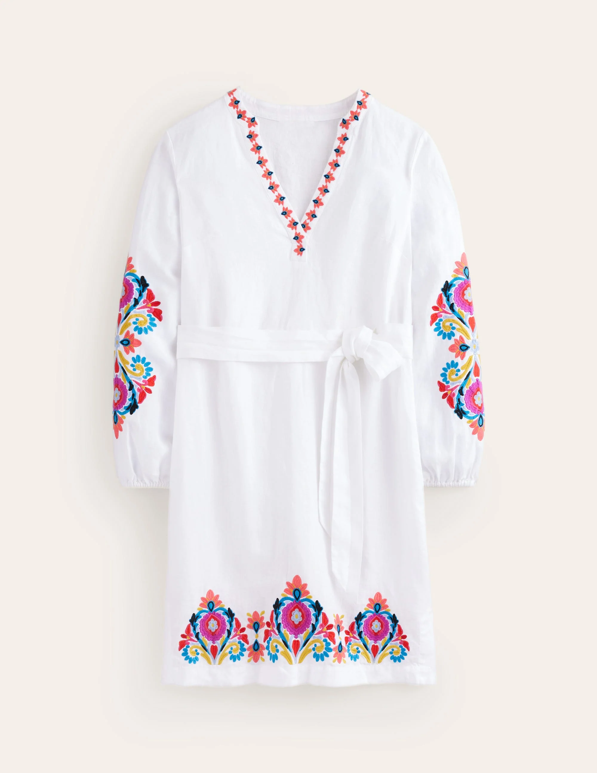 Cleo Embroidered Linen Dress-White Embroidered - Image 6