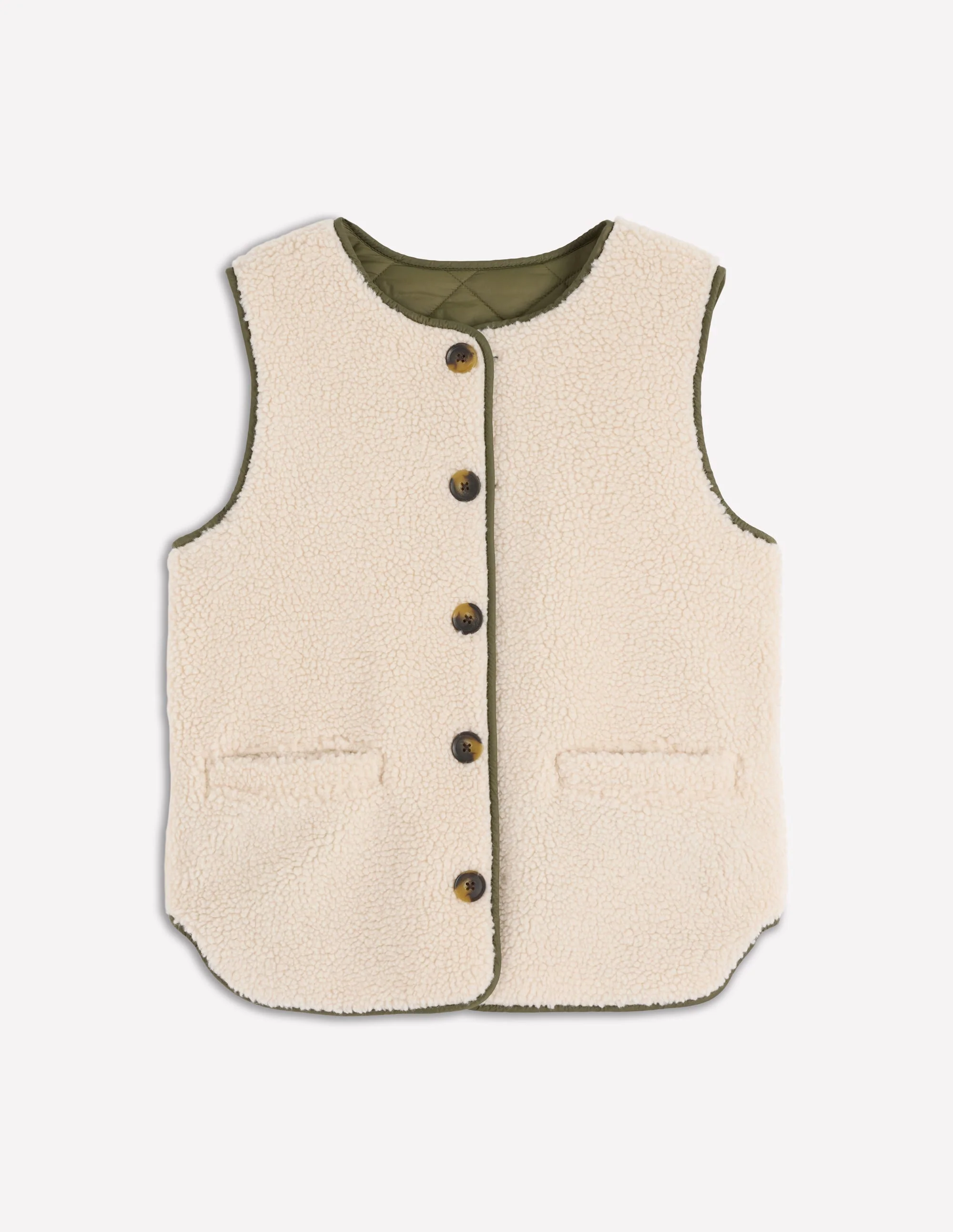 Clerkenwell Reversible Gilet-Woodland Green, Natural Borg - Image 6