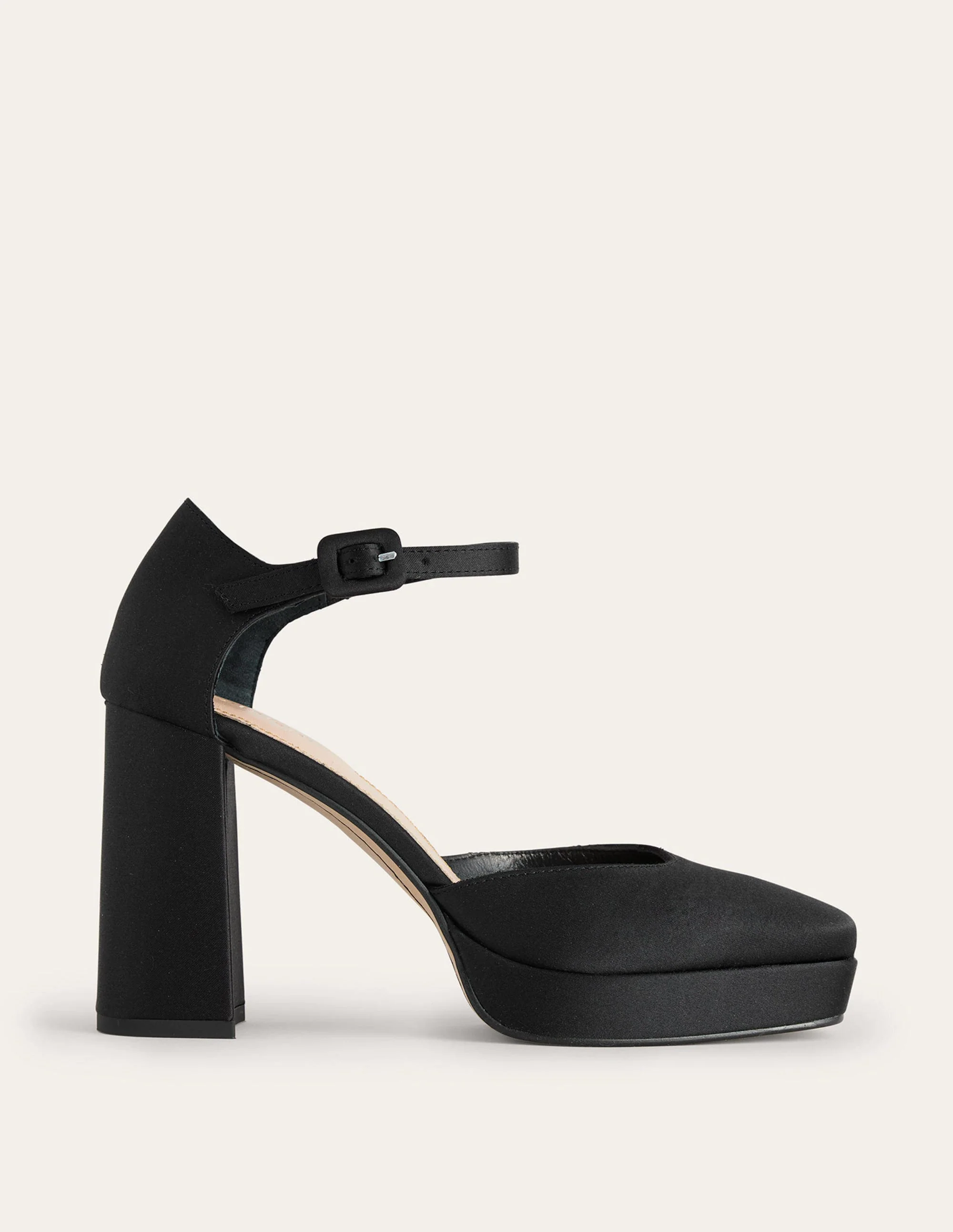 Closed-Toe Heeled Platforms-Black Satin - Image 2