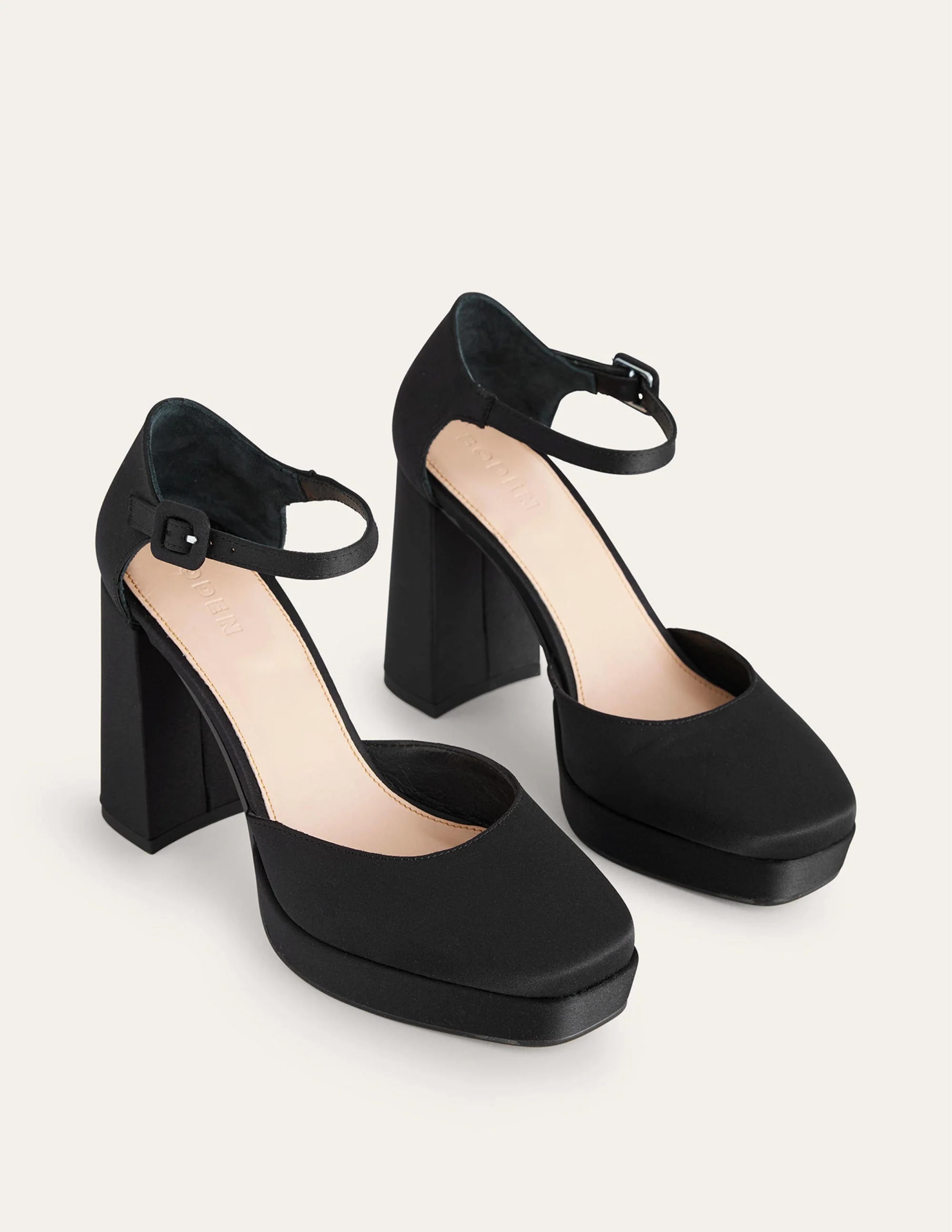 Closed-Toe Heeled Platforms-Black Satin - Image 3