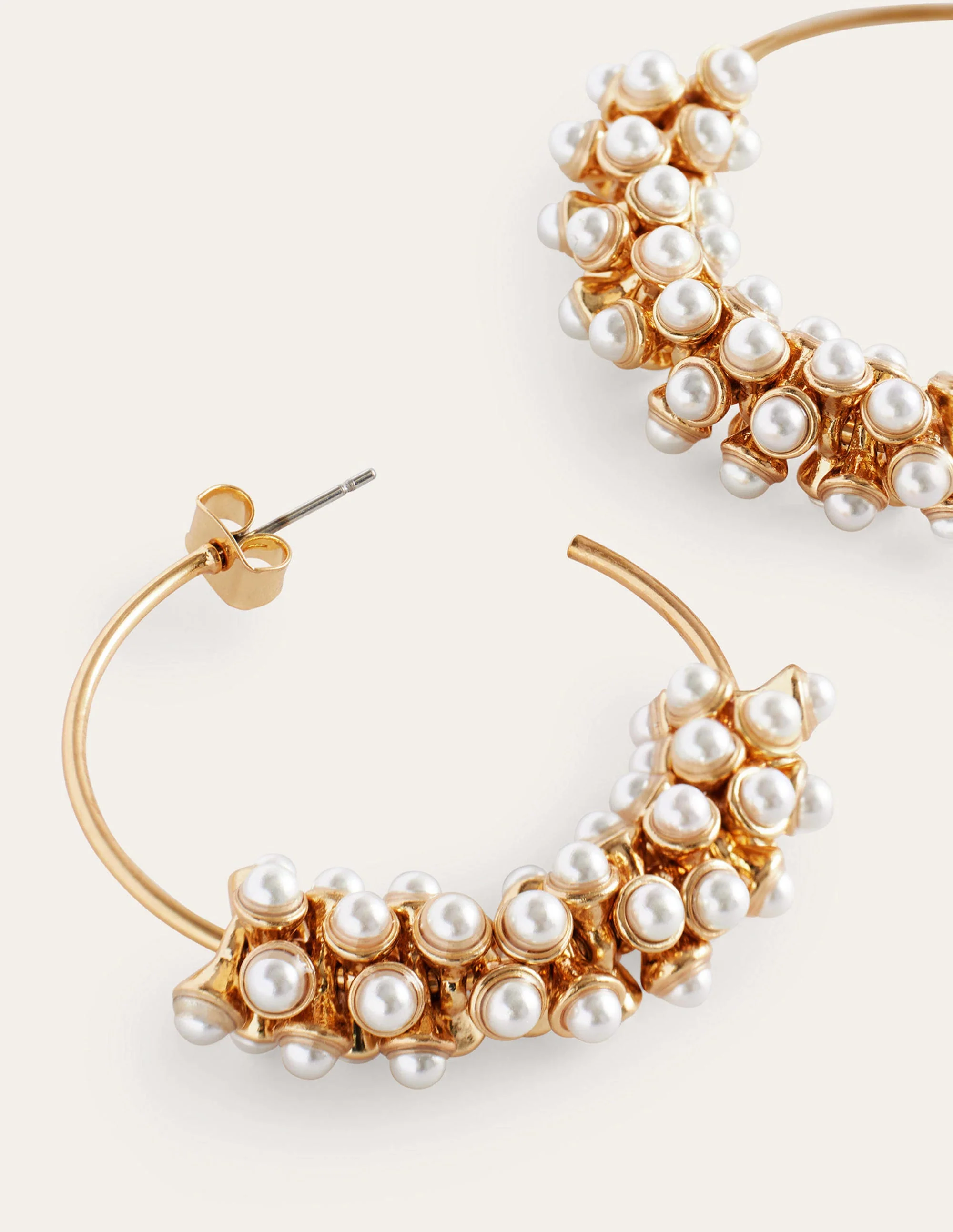 Cluster Pearl Hoop Earrings-Gold - Image 3