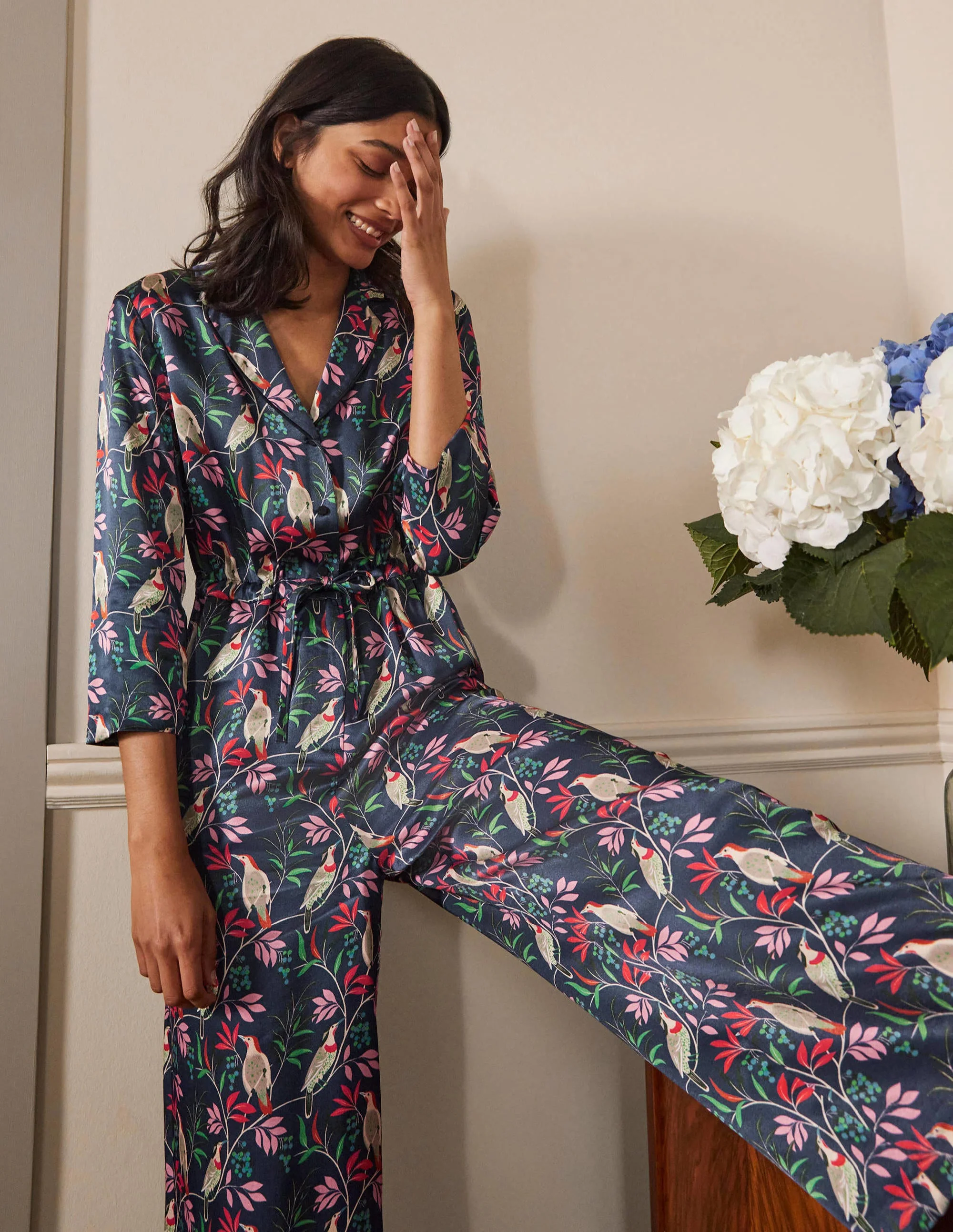 Collar Detail Cropped Jumpsuit-French Navy, Berry Bird - Image 4