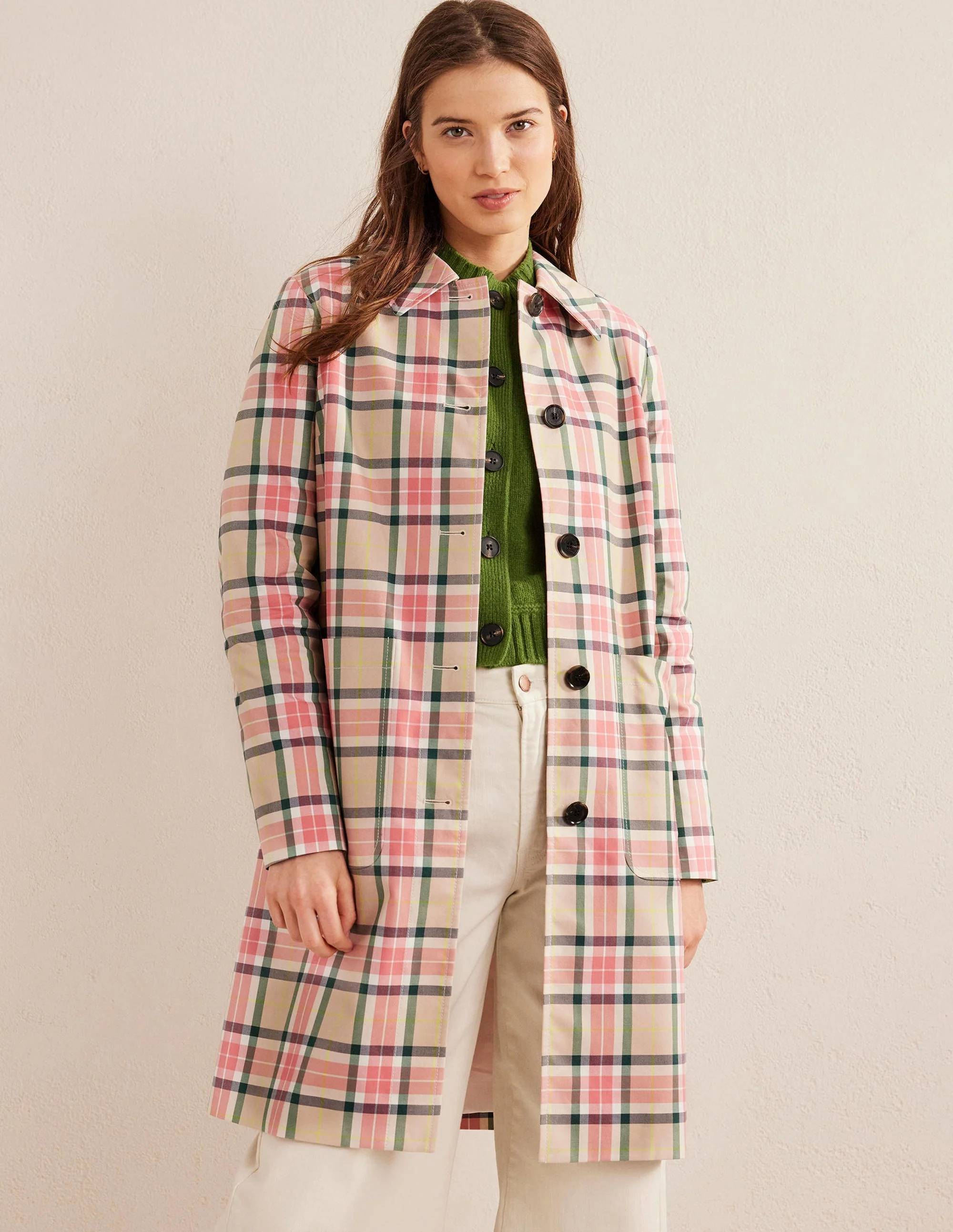 Collared Check Cotton Coat-Check