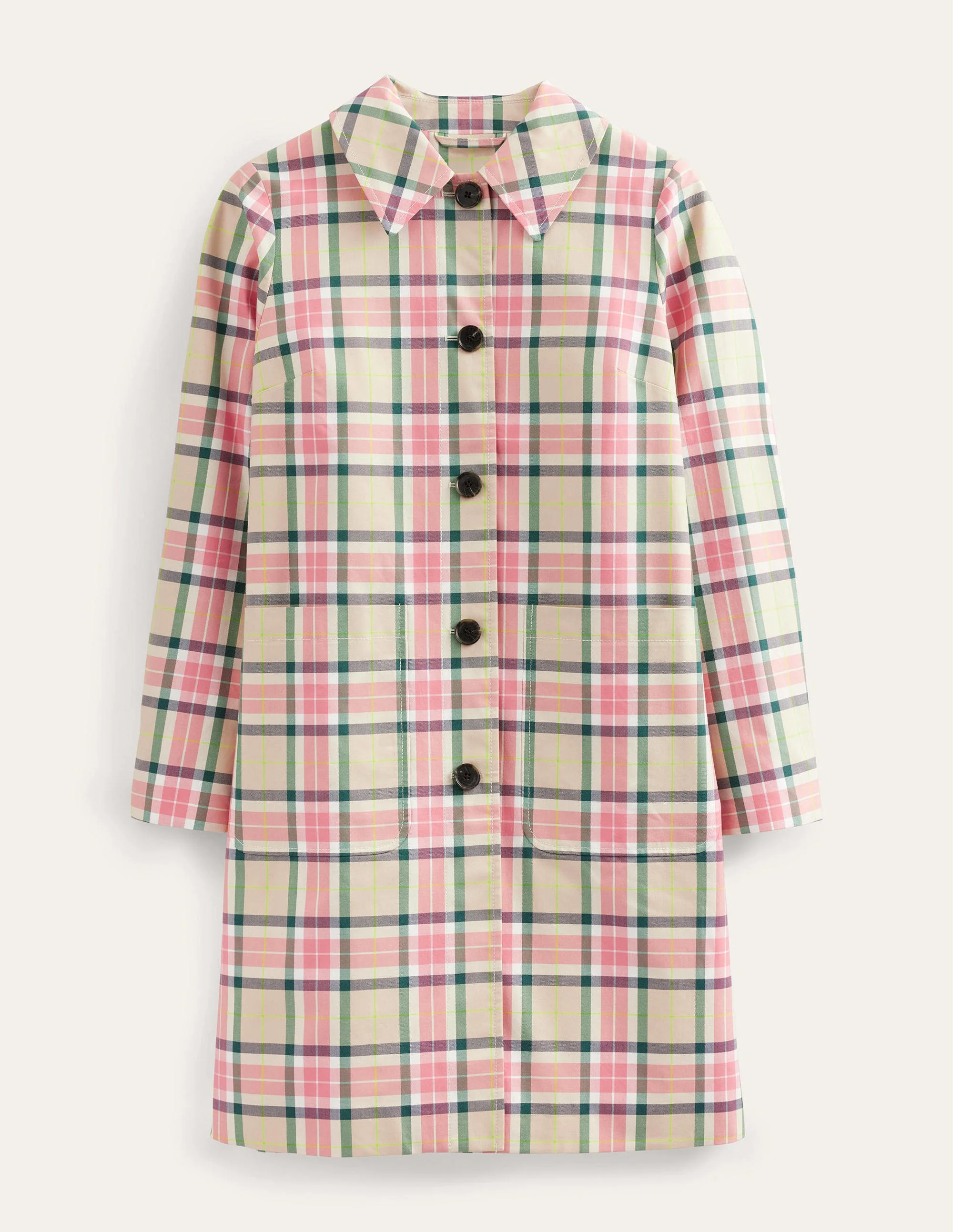 Collared Check Cotton Coat-Check - Image 5