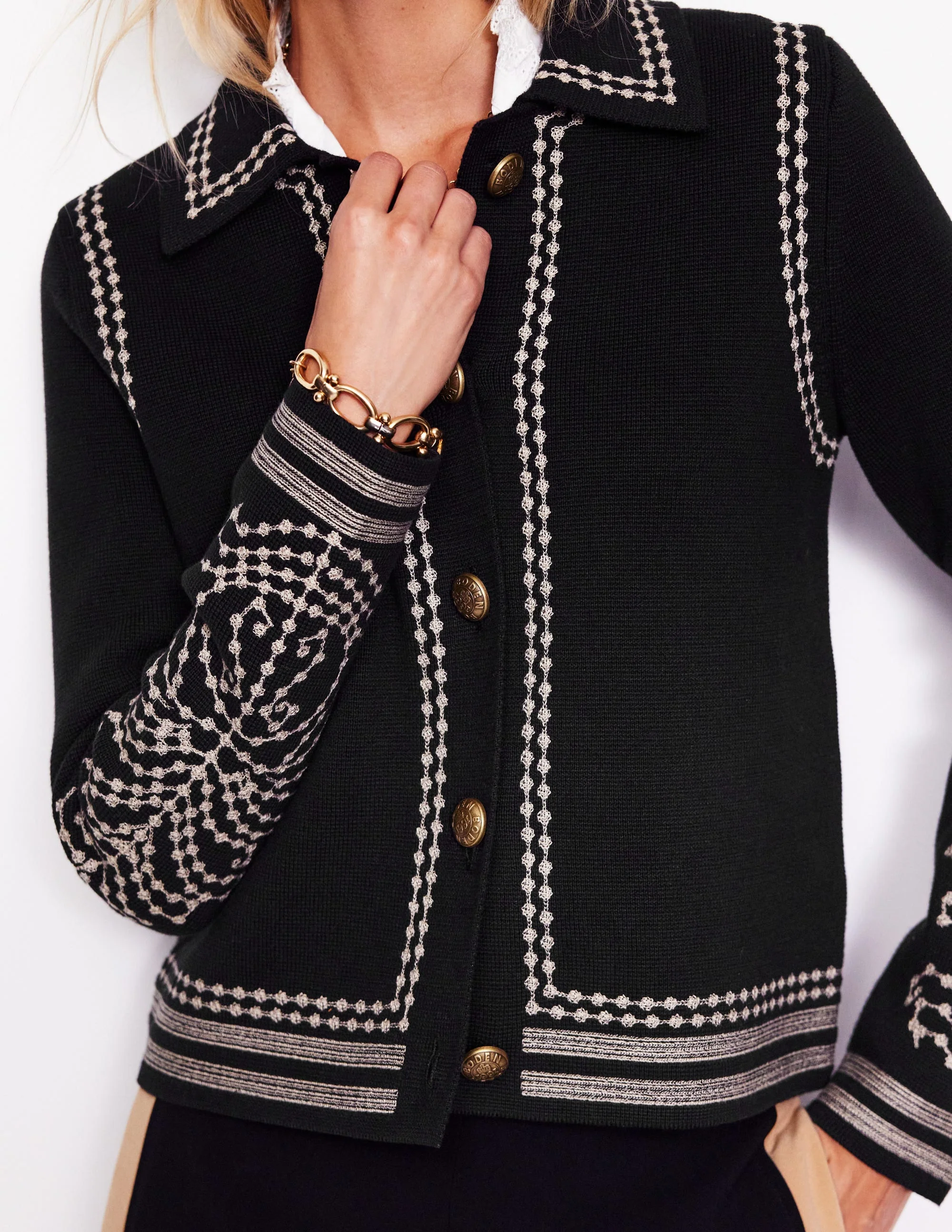 Collared Knitted Jacket-Black - Image 2