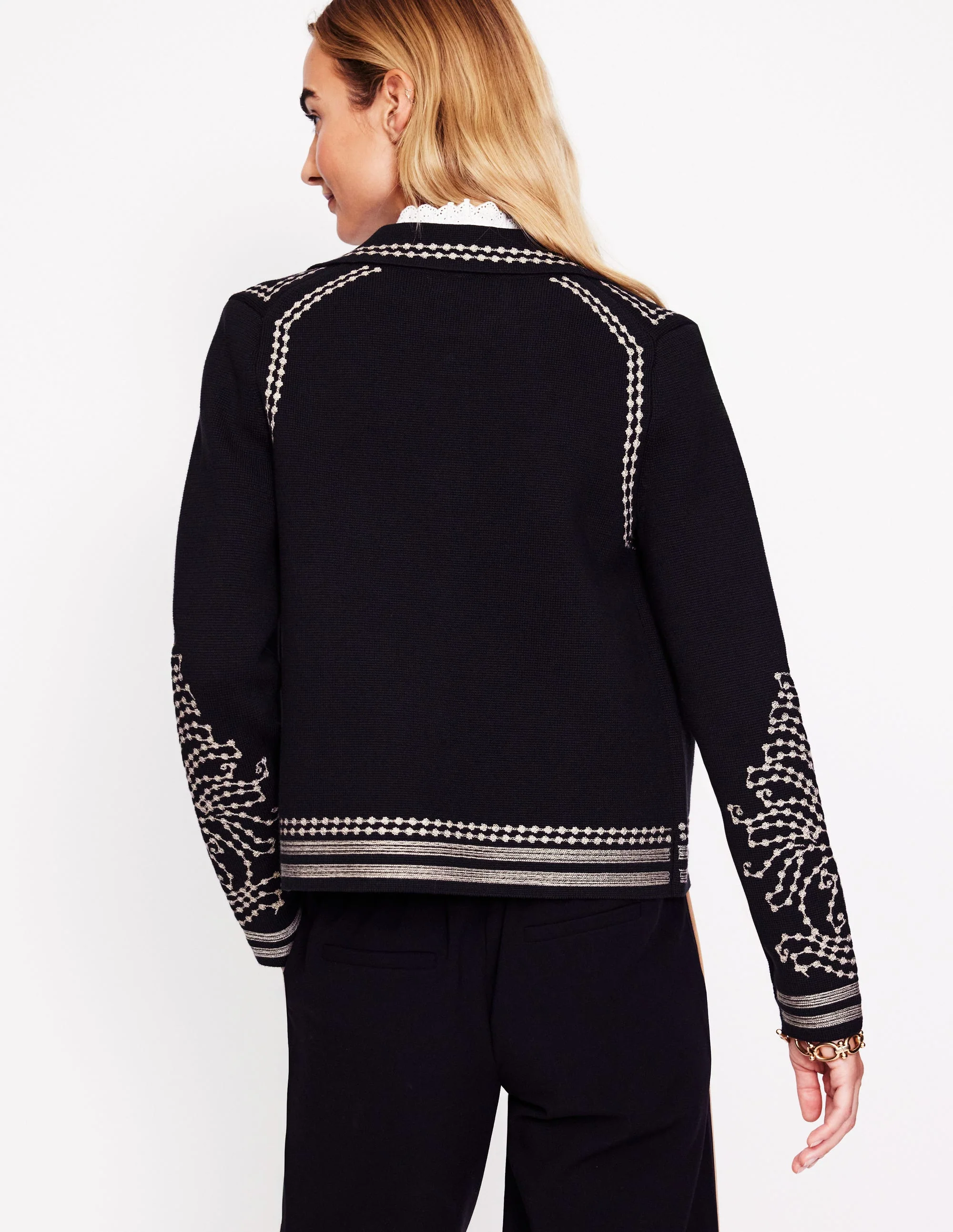 Collared Knitted Jacket-Black - Image 3