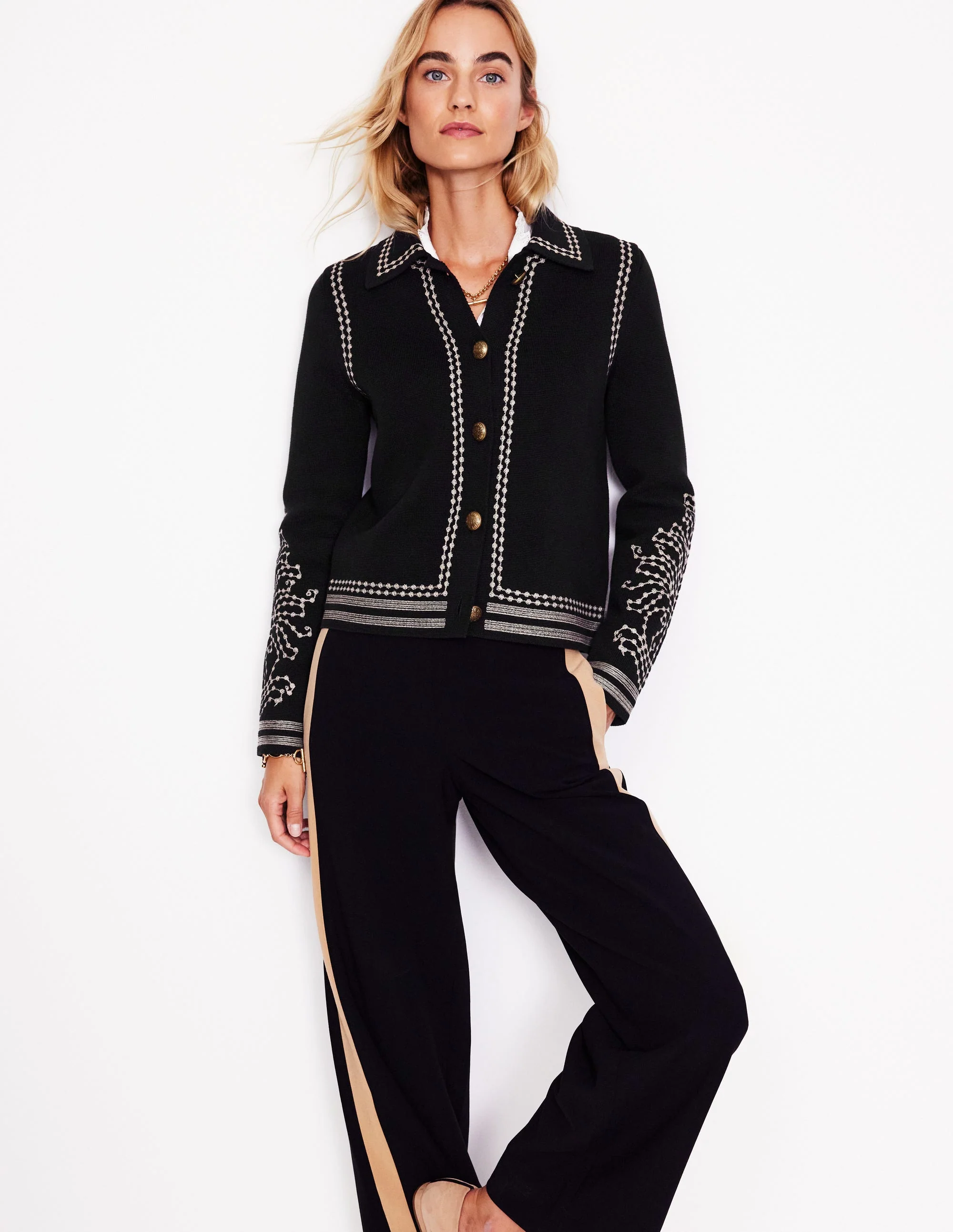 Collared Knitted Jacket-Black - Image 4