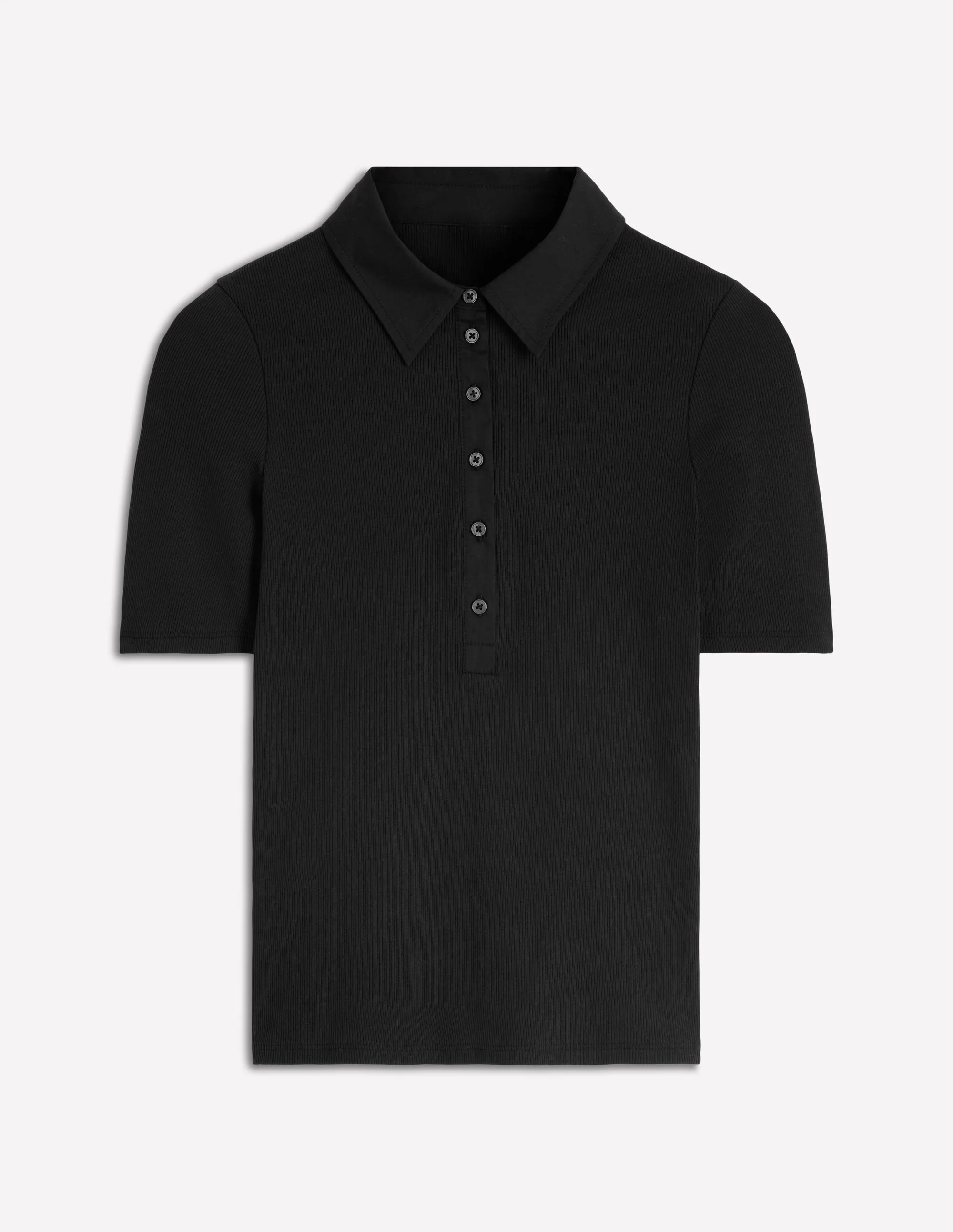 Collared Ribbed Henley Top-Black - Image 5