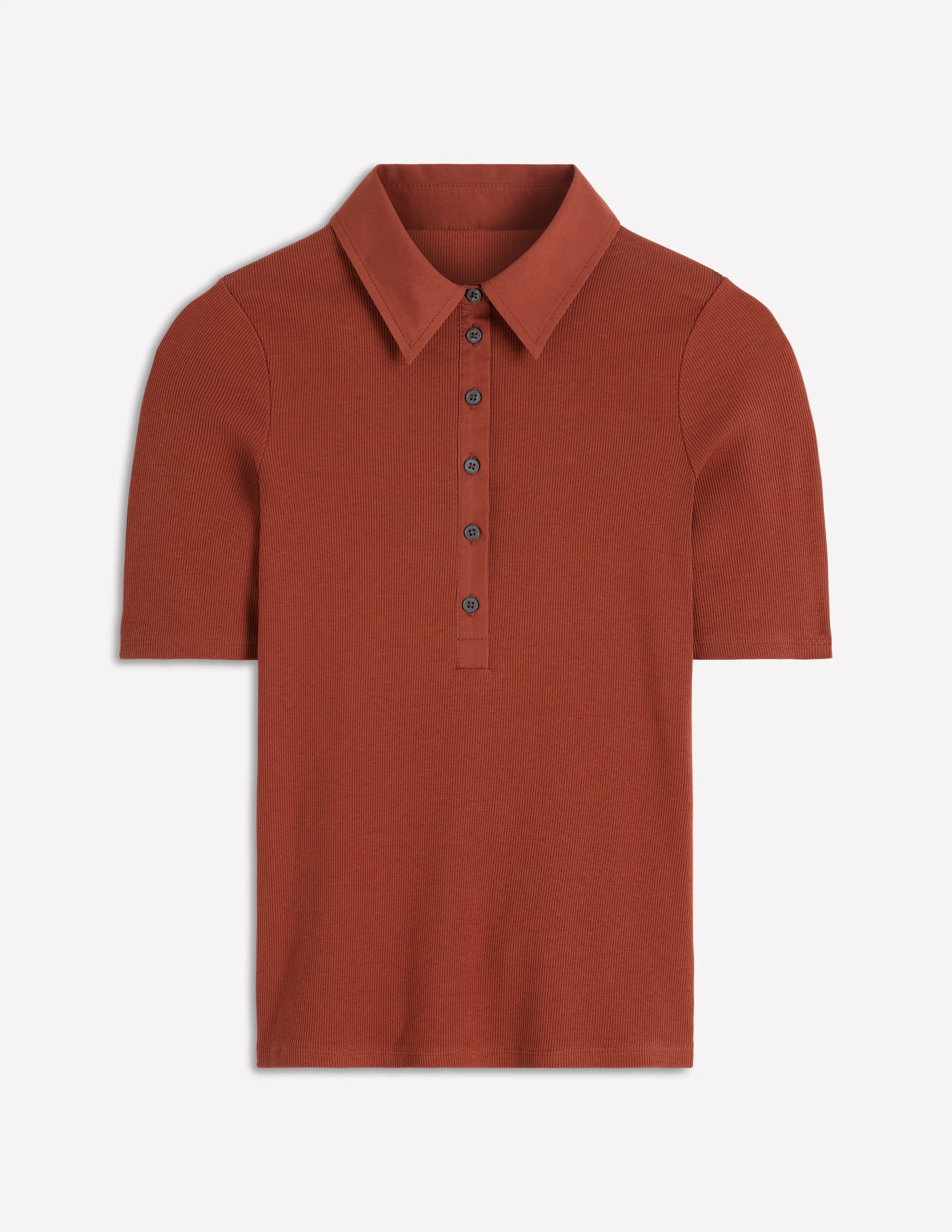 Collared Ribbed Henley Top-Burnt Orange - Image 5
