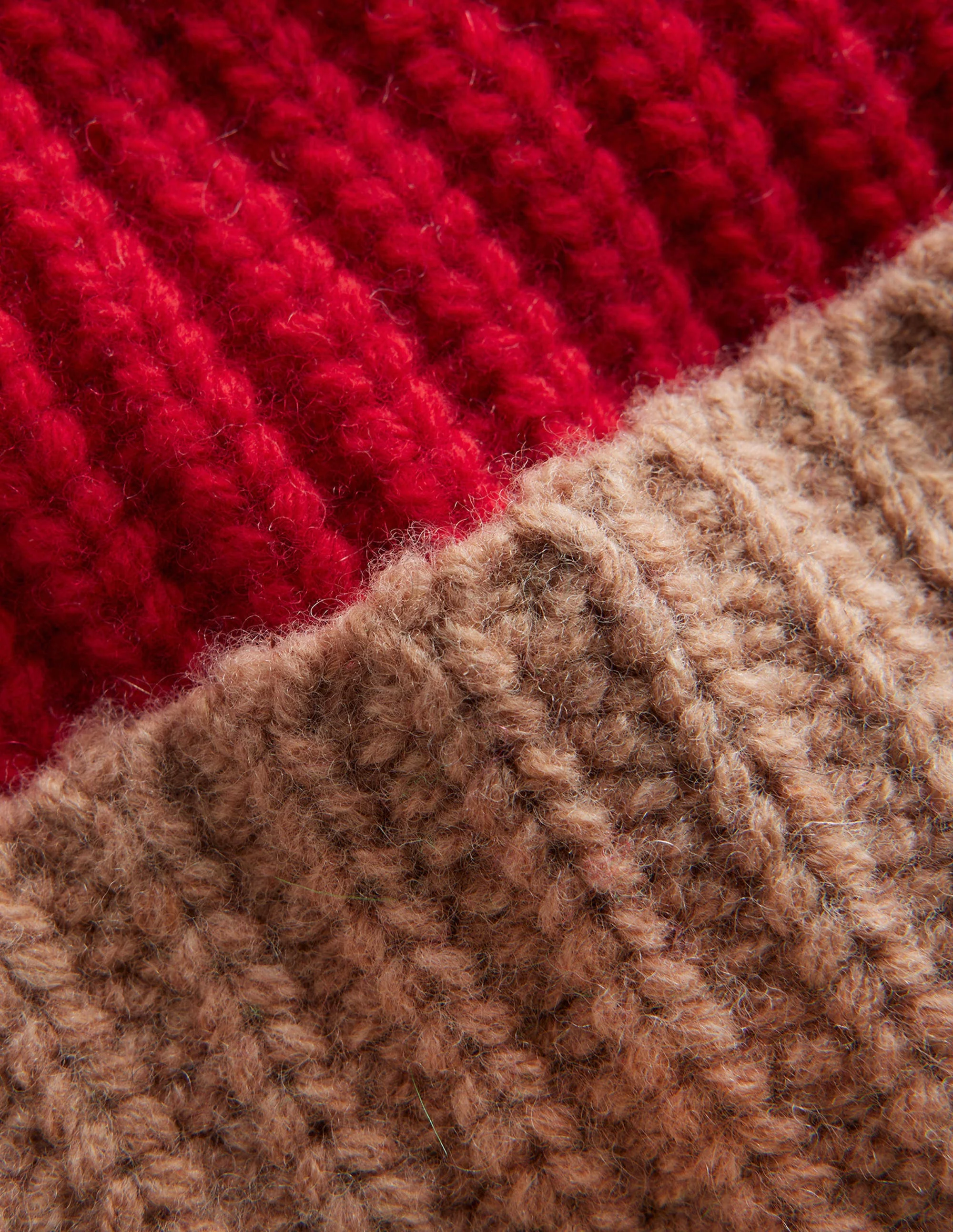 Colour Block Beanie Hat-Brilliant Red/ Camel - Image 3