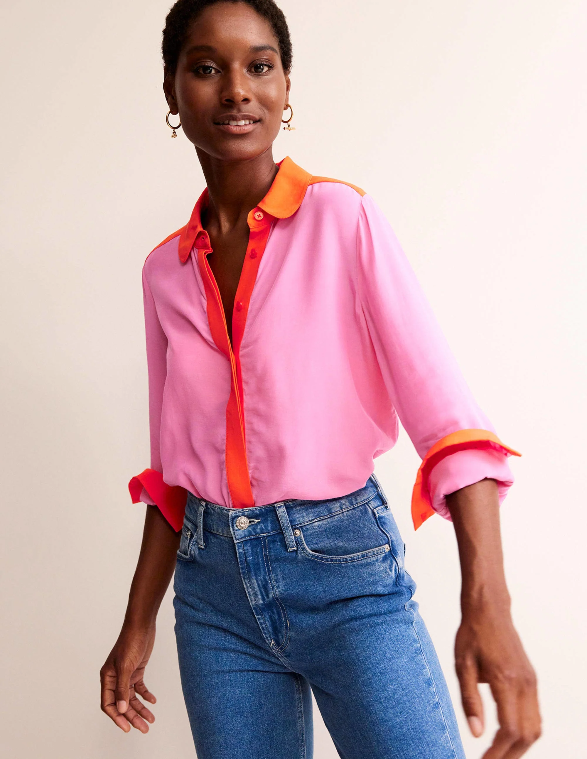 Colour Block Shirt-Pink/Red - Image 4