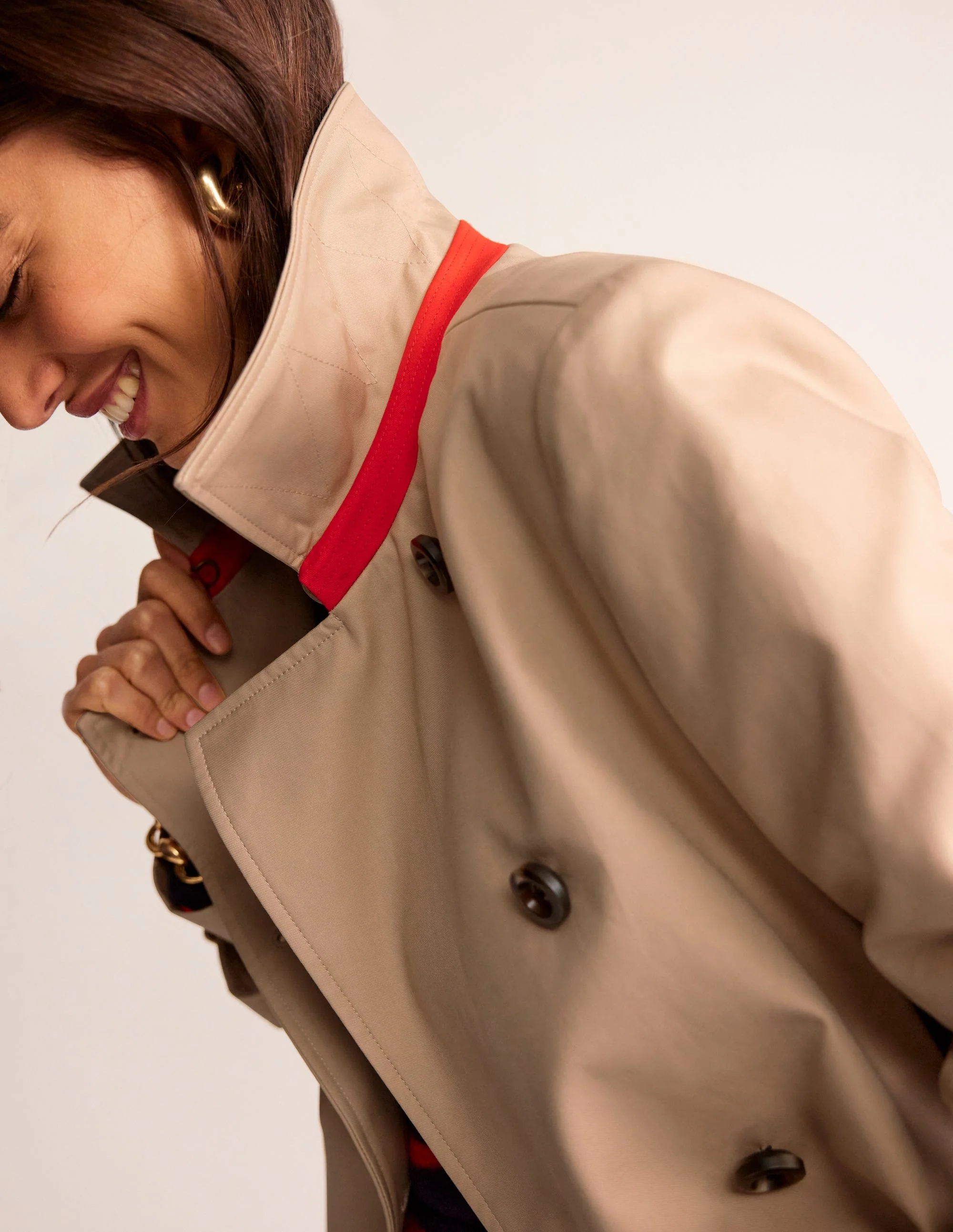 Colour Block Trench Coat-Neutral with Stripe - Image 4