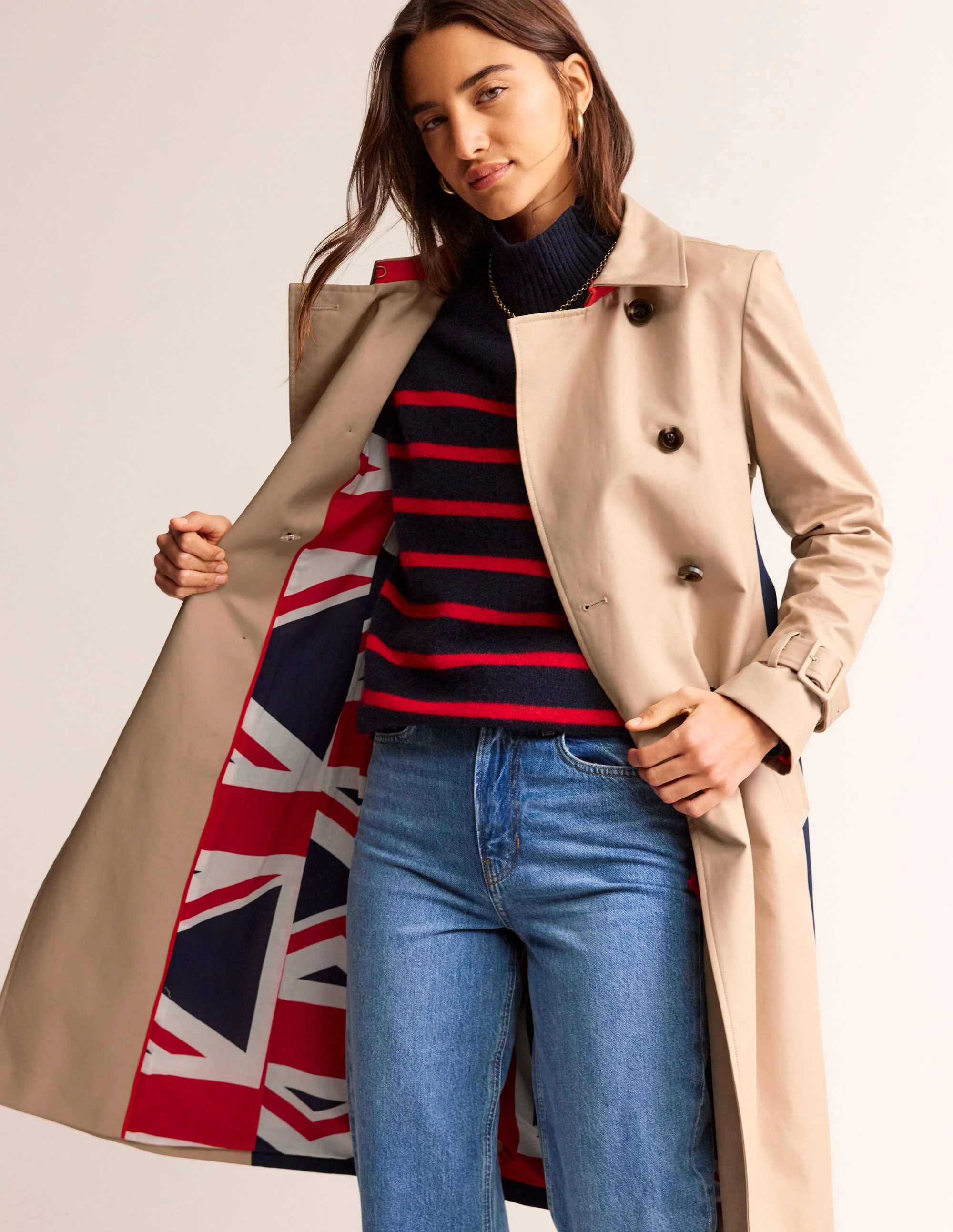 Colour Block Trench Coat-Neutral with Stripe - Image 5