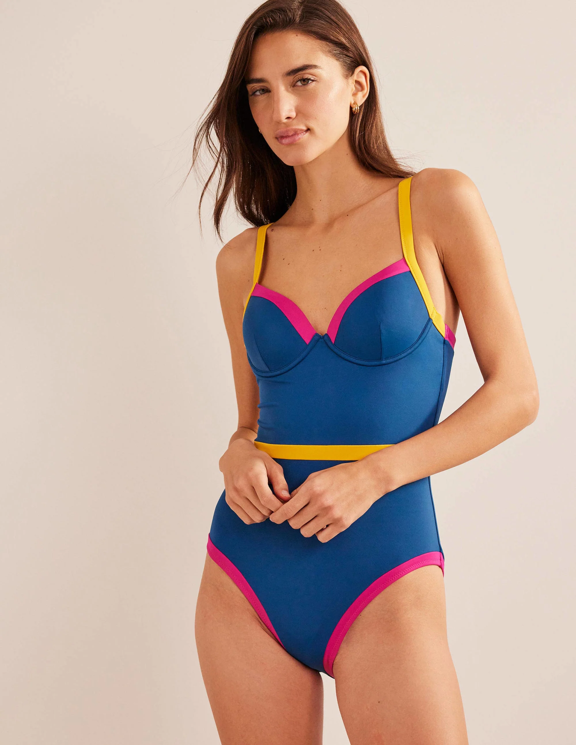 Colour Pop Cup Size Swimsuit-Blue, Yellow Colourblock