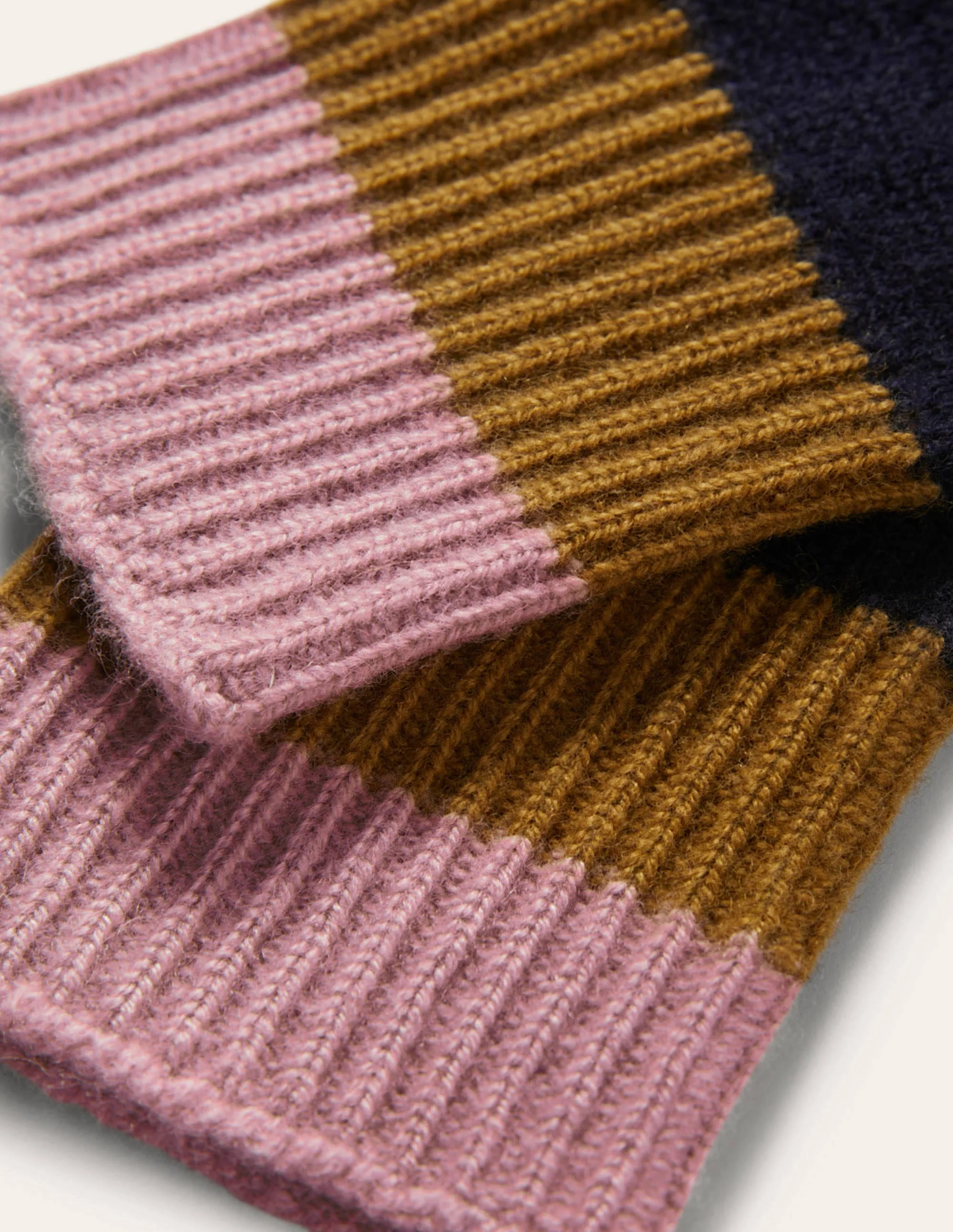 Colourblock Cashmere Gloves-Navy/Old Moss/Purple - Image 2