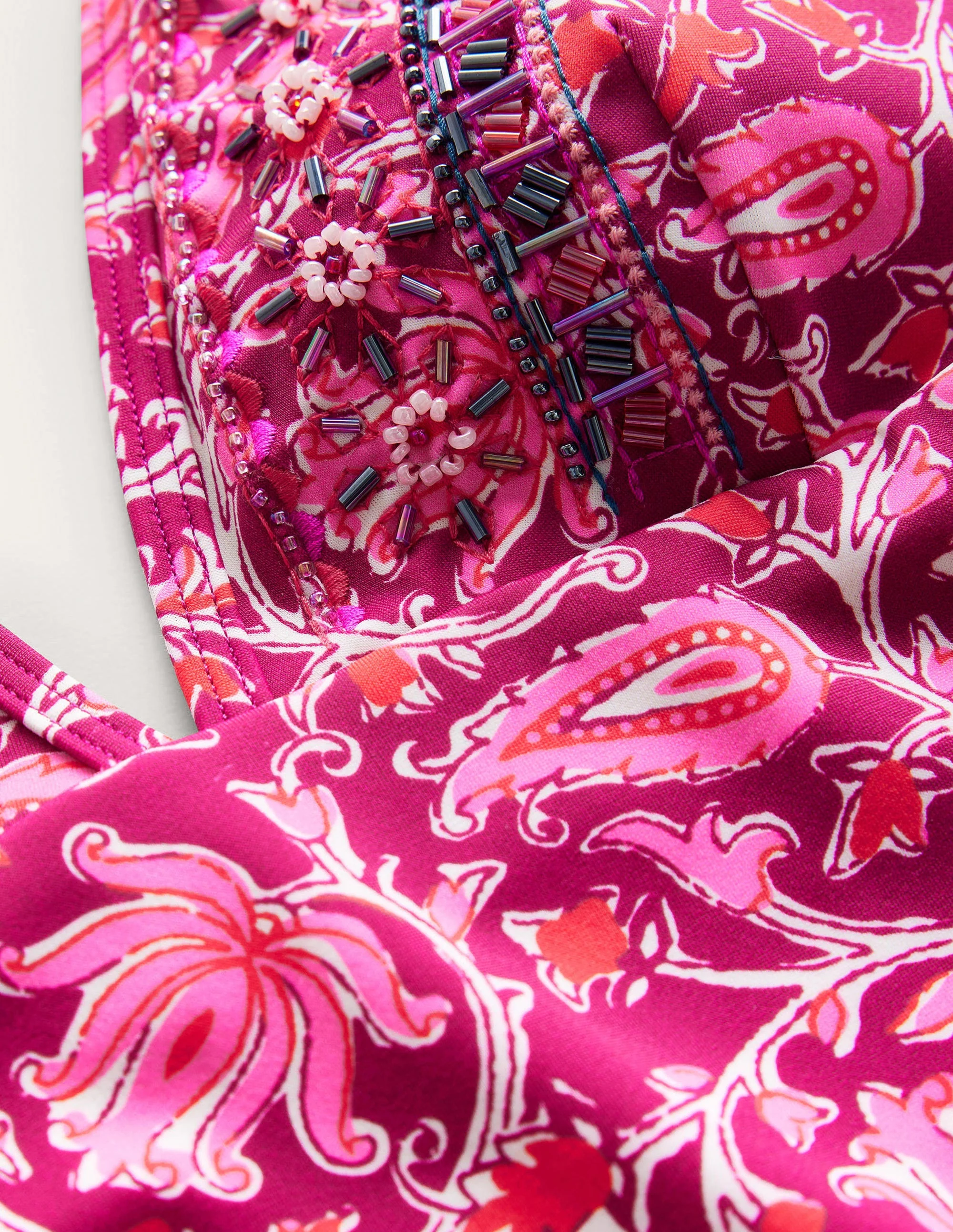 Como String  Swimsuit-Raspberry Pink, Botanic Vine - Image 6