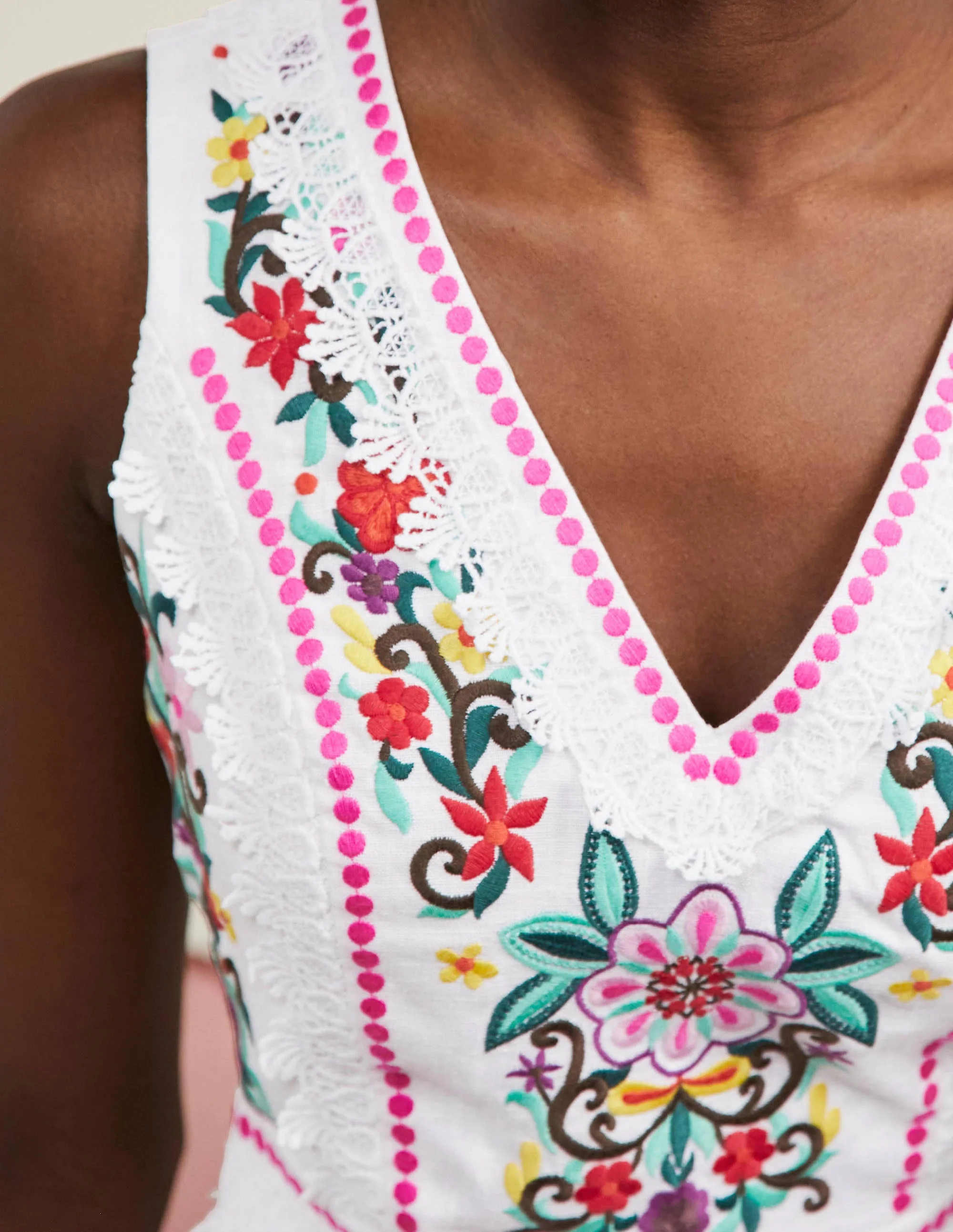 Connie Embroidered Linen Dress-White - Image 2