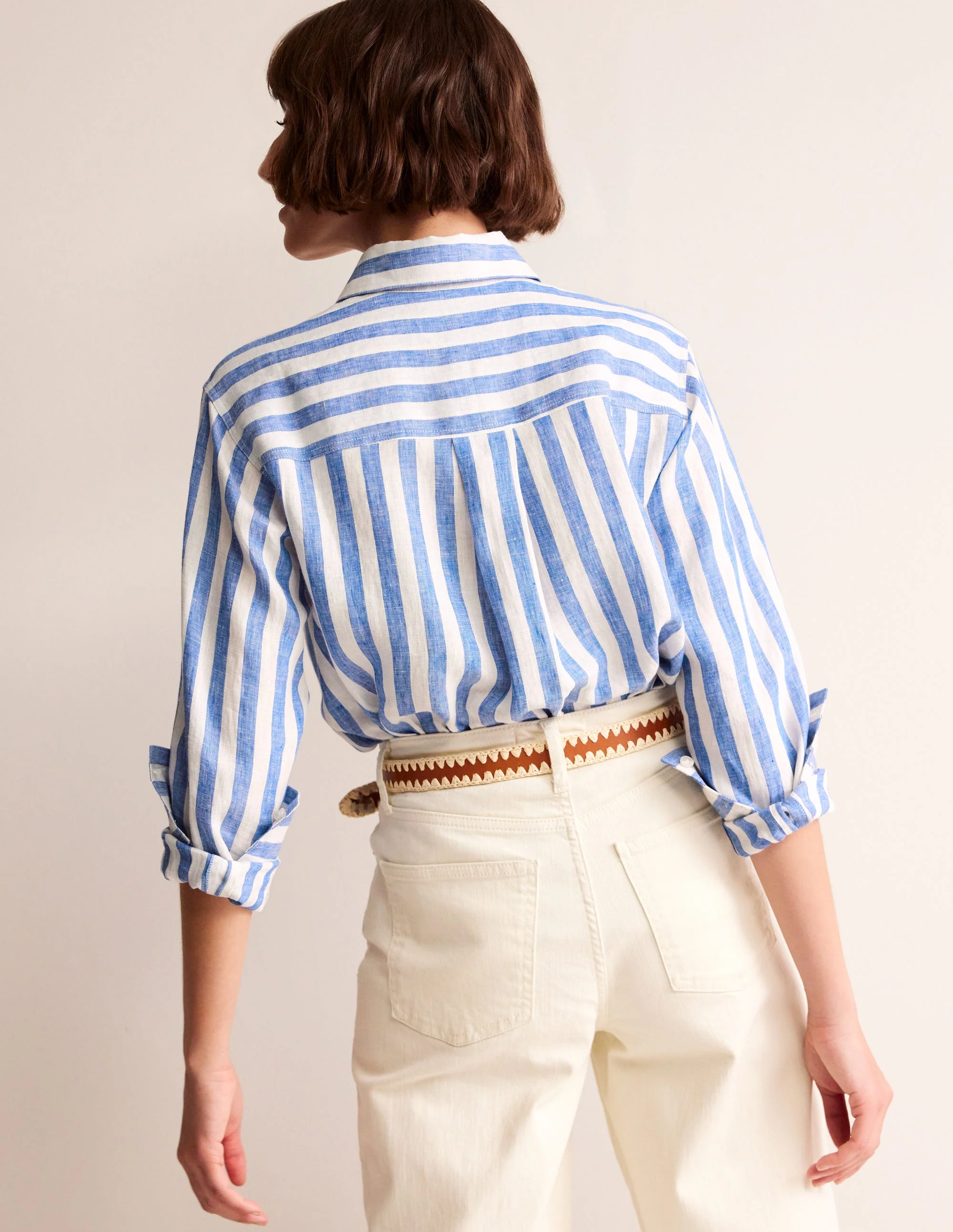 Connie Relaxed Linen Shirt-Cobalt Stripe - Image 3