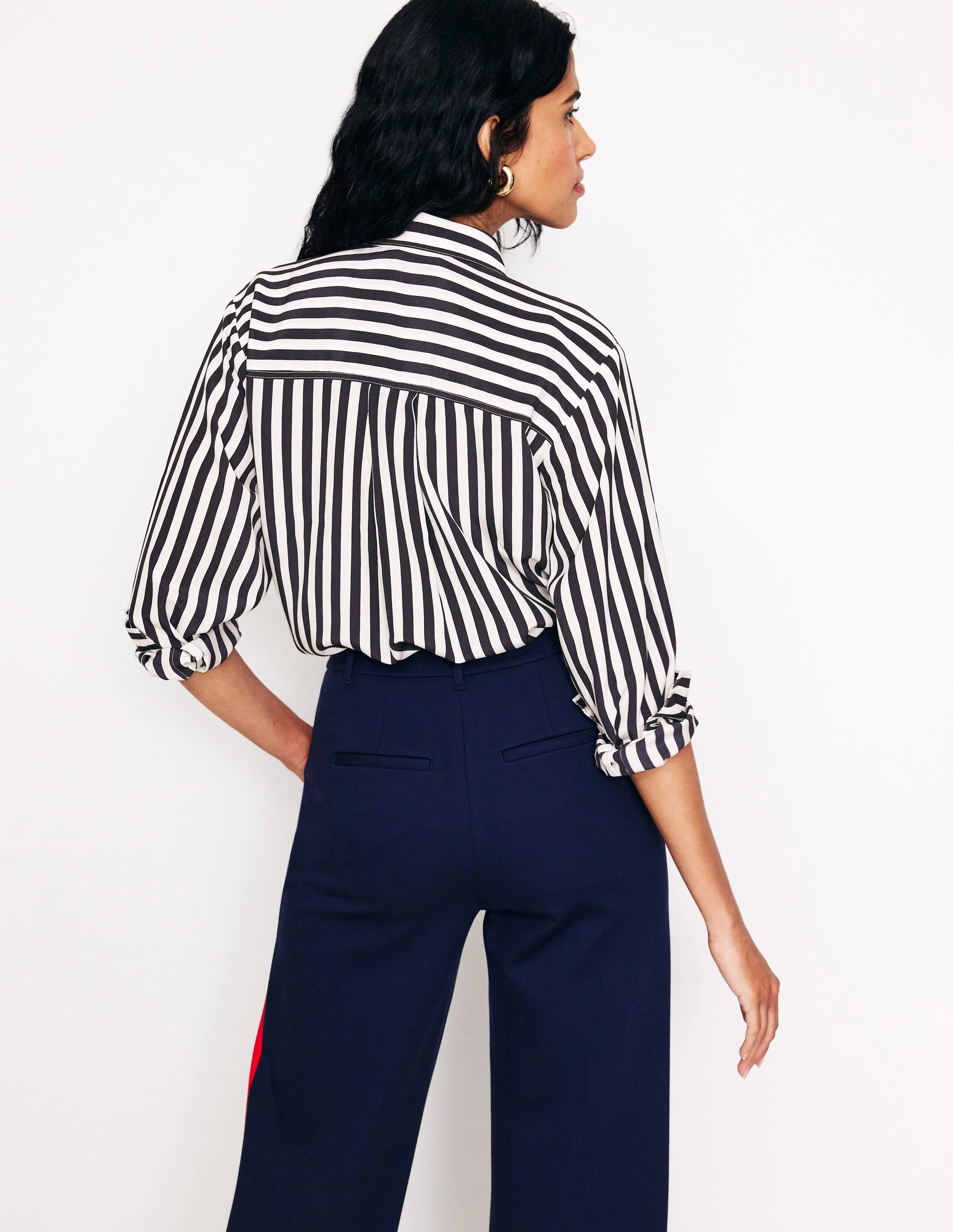 Connie Relaxed Silk Shirt-Navy Stripe - Image 3