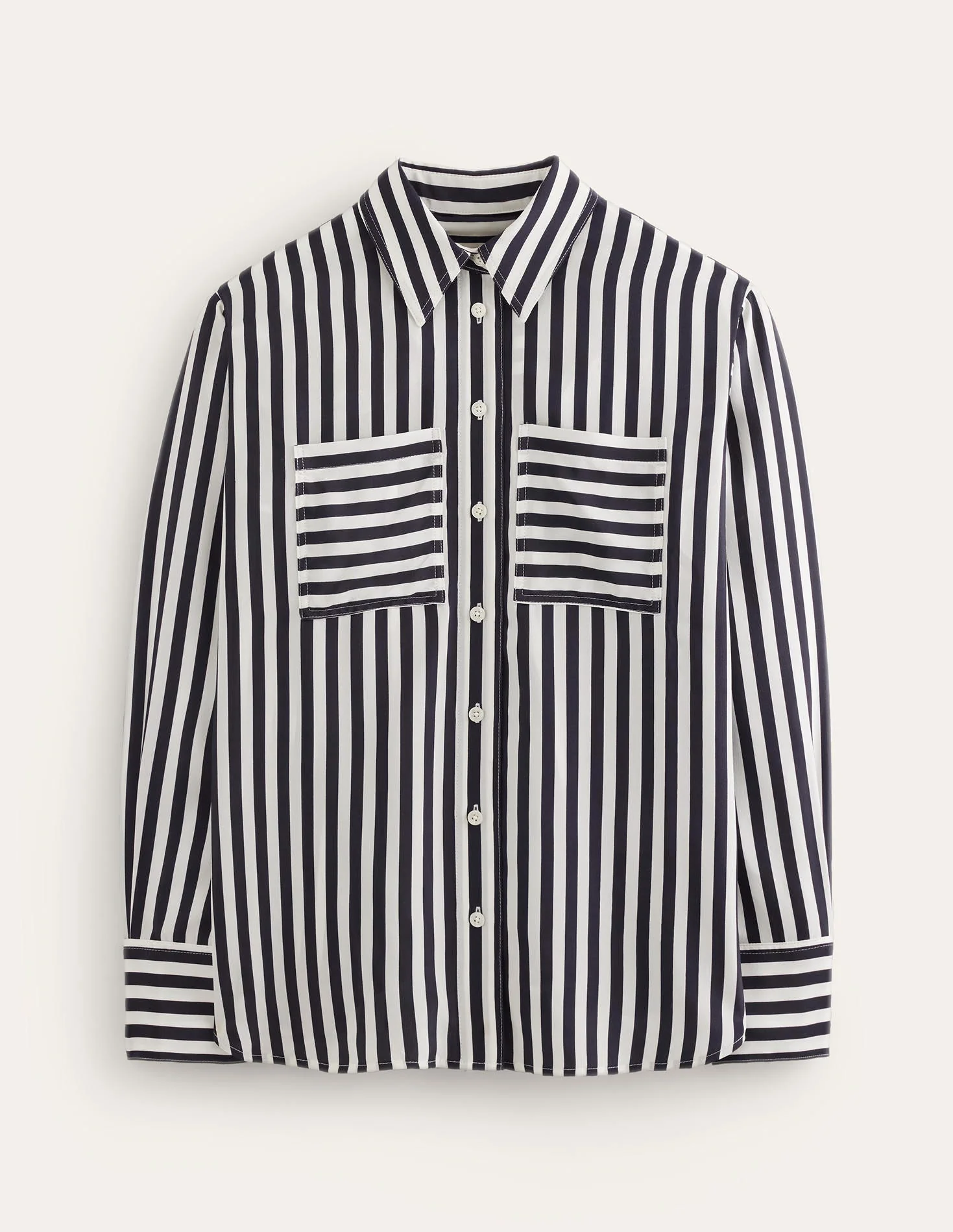 Connie Relaxed Silk Shirt-Navy Stripe - Image 9