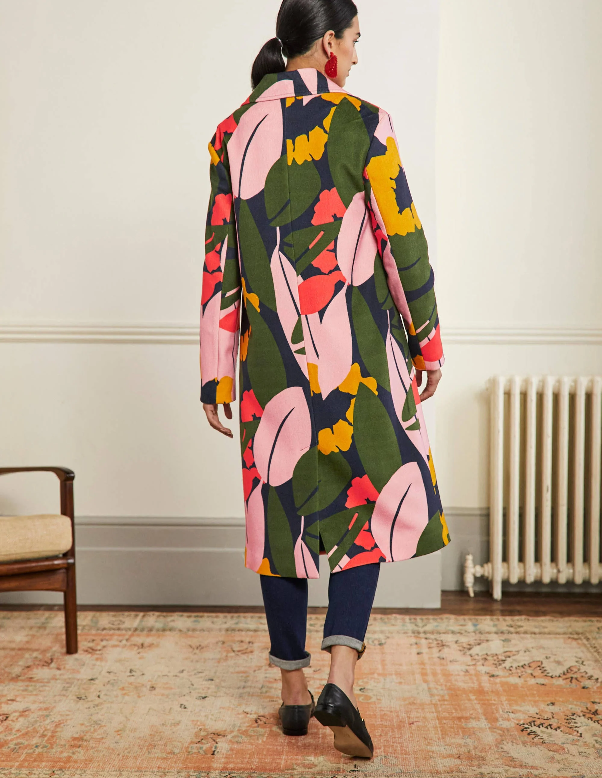 Constance Printed Wool Coat-French Navy, Abstract Bloom - Image 3