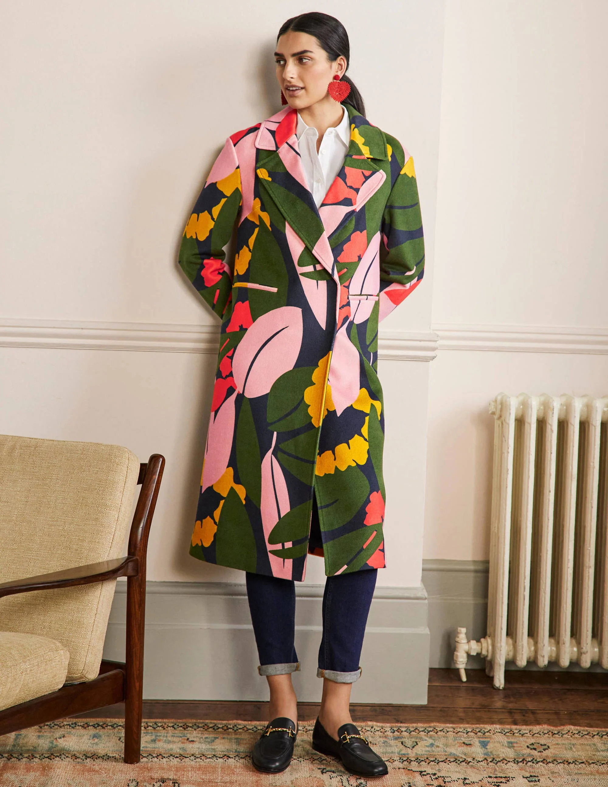 Constance Printed Wool Coat-French Navy, Abstract Bloom - Image 4