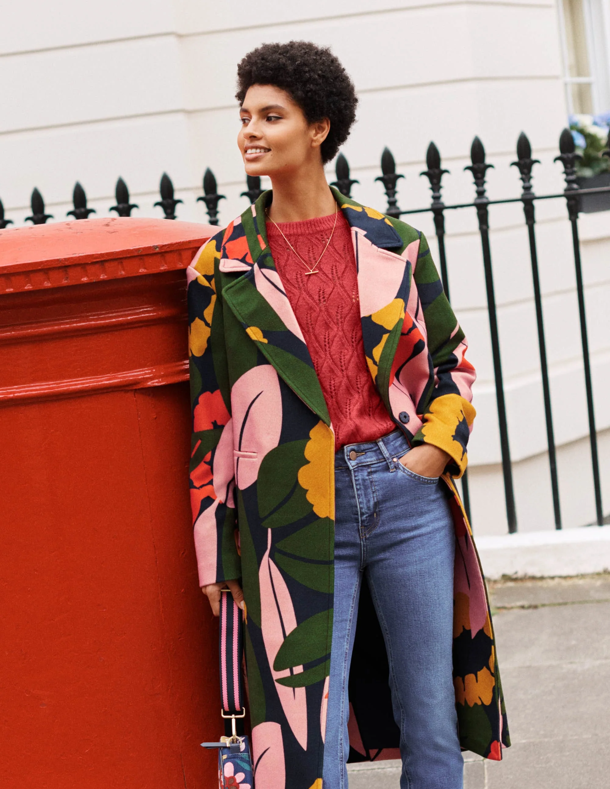 Constance Printed Wool Coat-French Navy, Abstract Bloom - Image 6