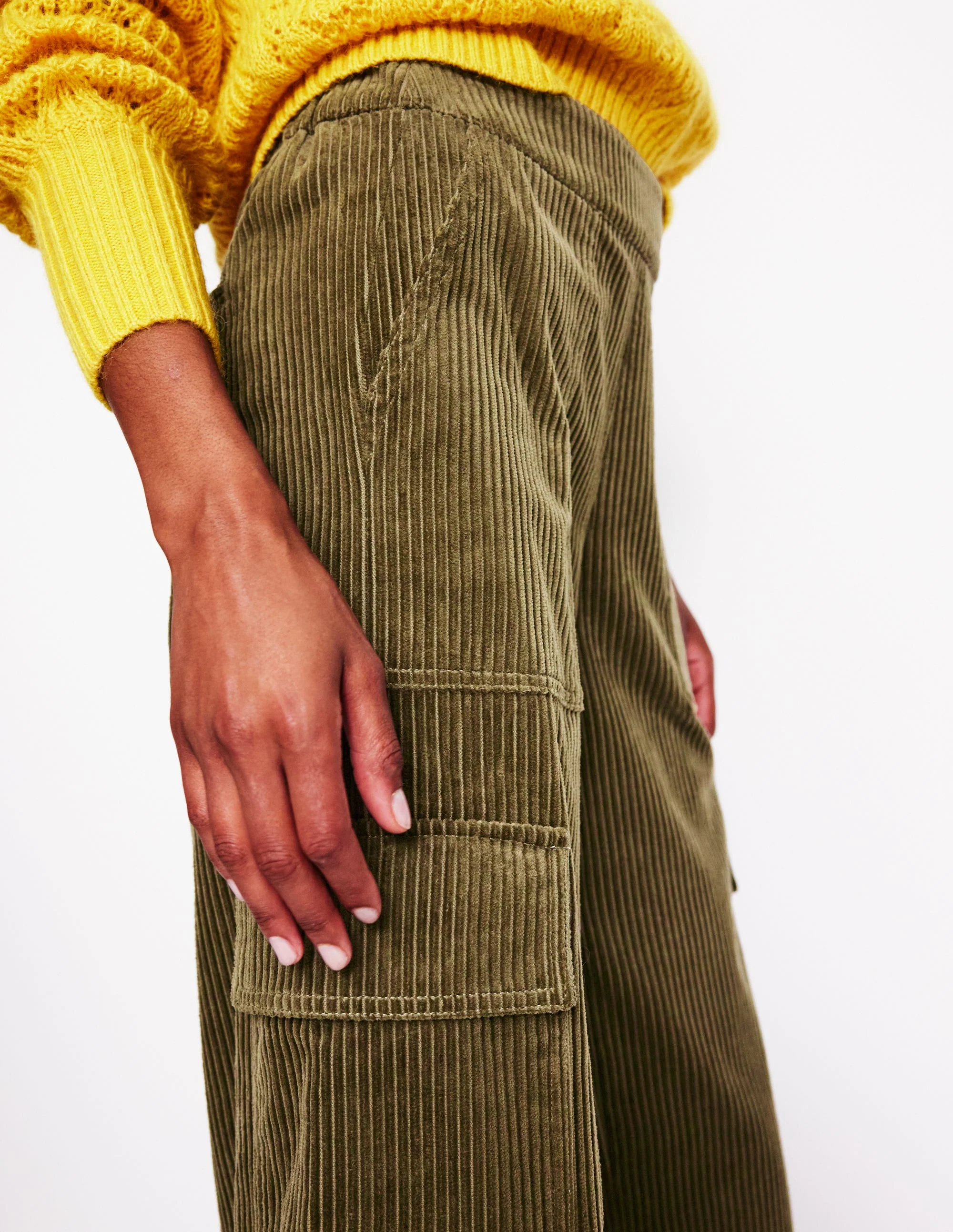Cord Pull-On Pants-Olive Khaki - Image 2