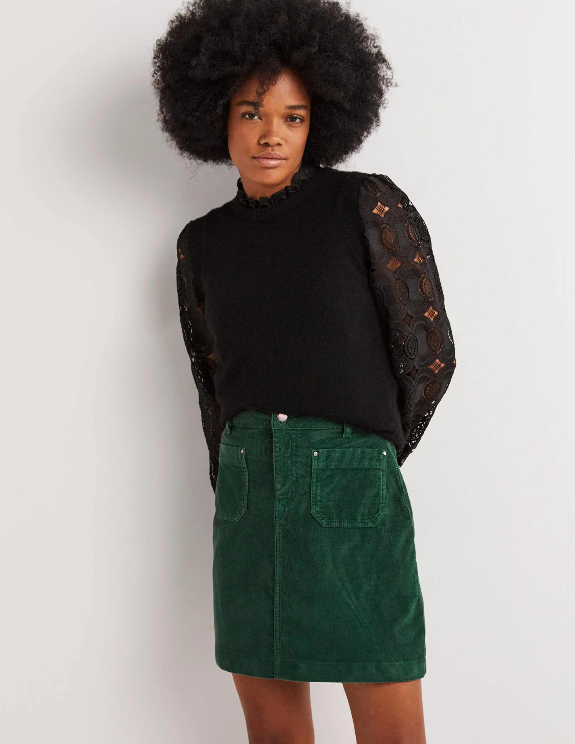 Corduroy Mini Skirt-Trekking Green
