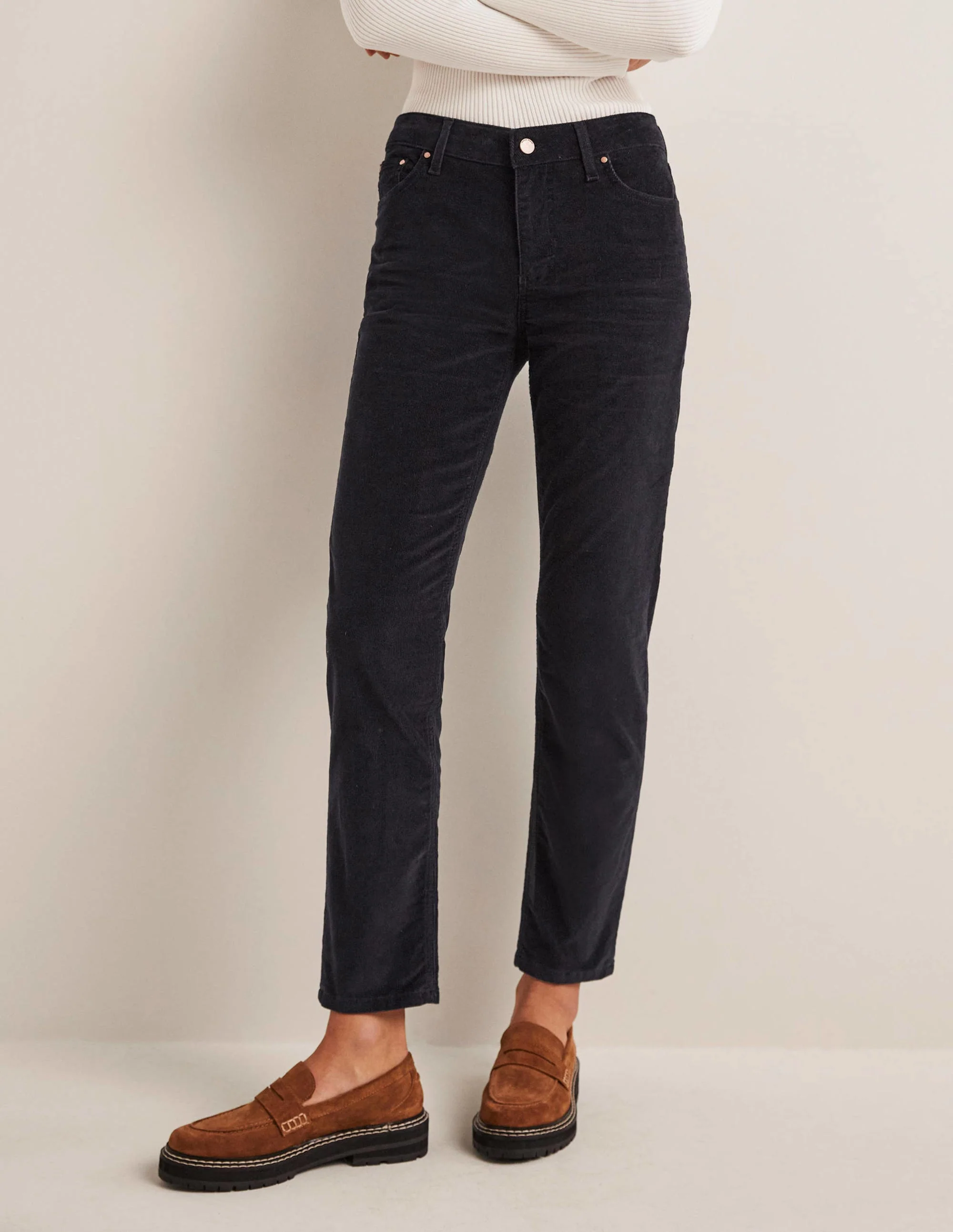 Corduroy Slim Straight Jeans-Navy - Image 4