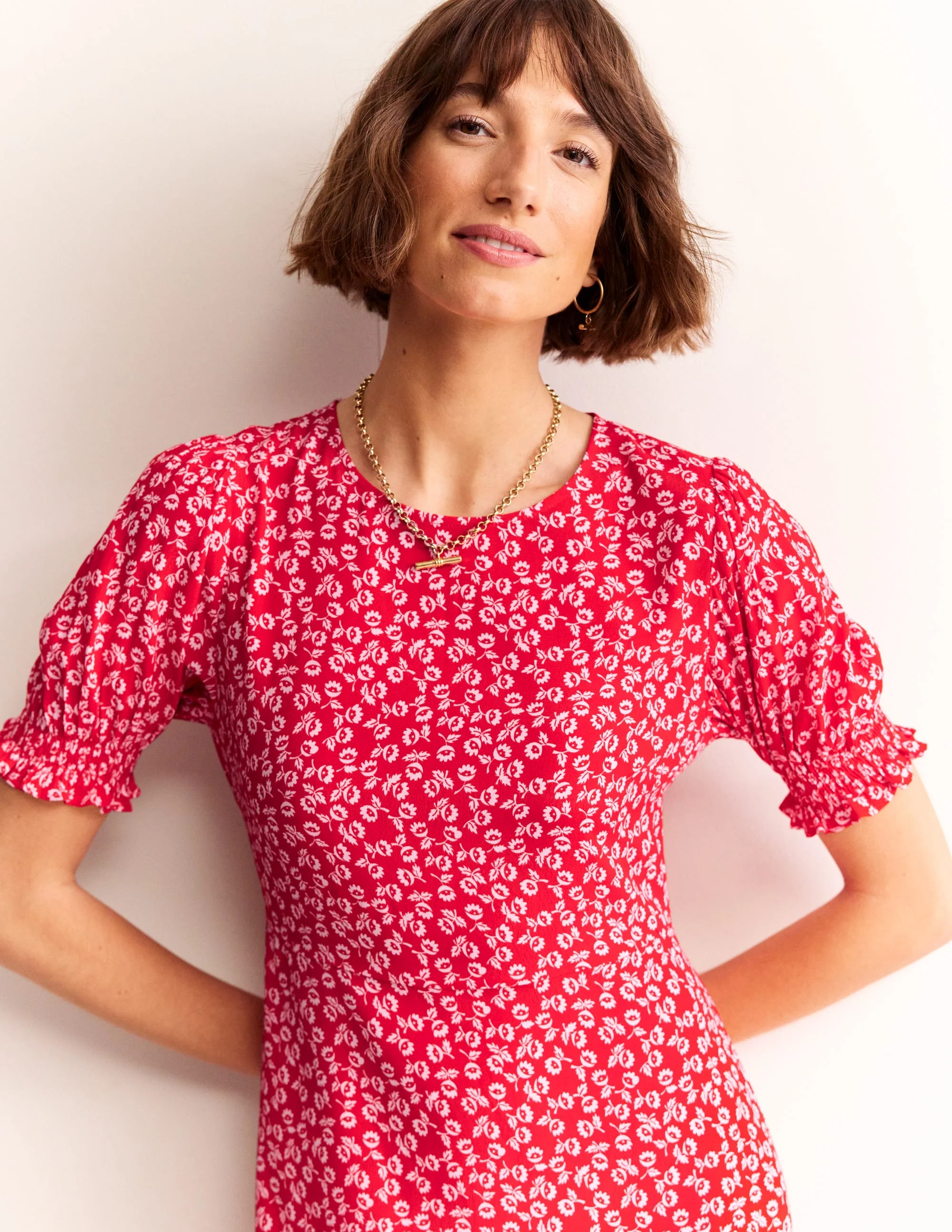 Corinne Midi Tea Dress-Flame Scarlet, Ditsy Bud - Image 2