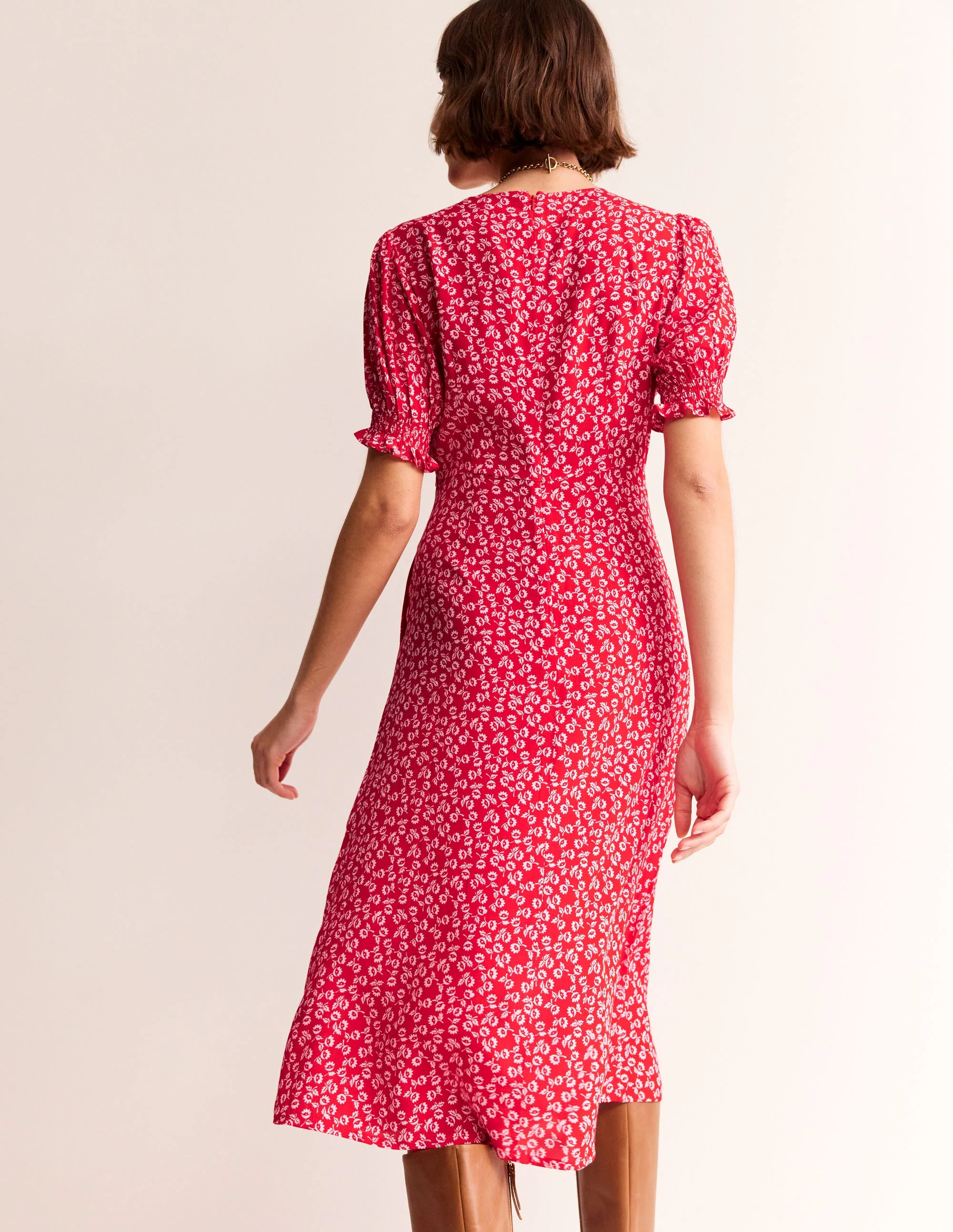 Corinne Midi Tea Dress-Flame Scarlet, Ditsy Bud - Image 3