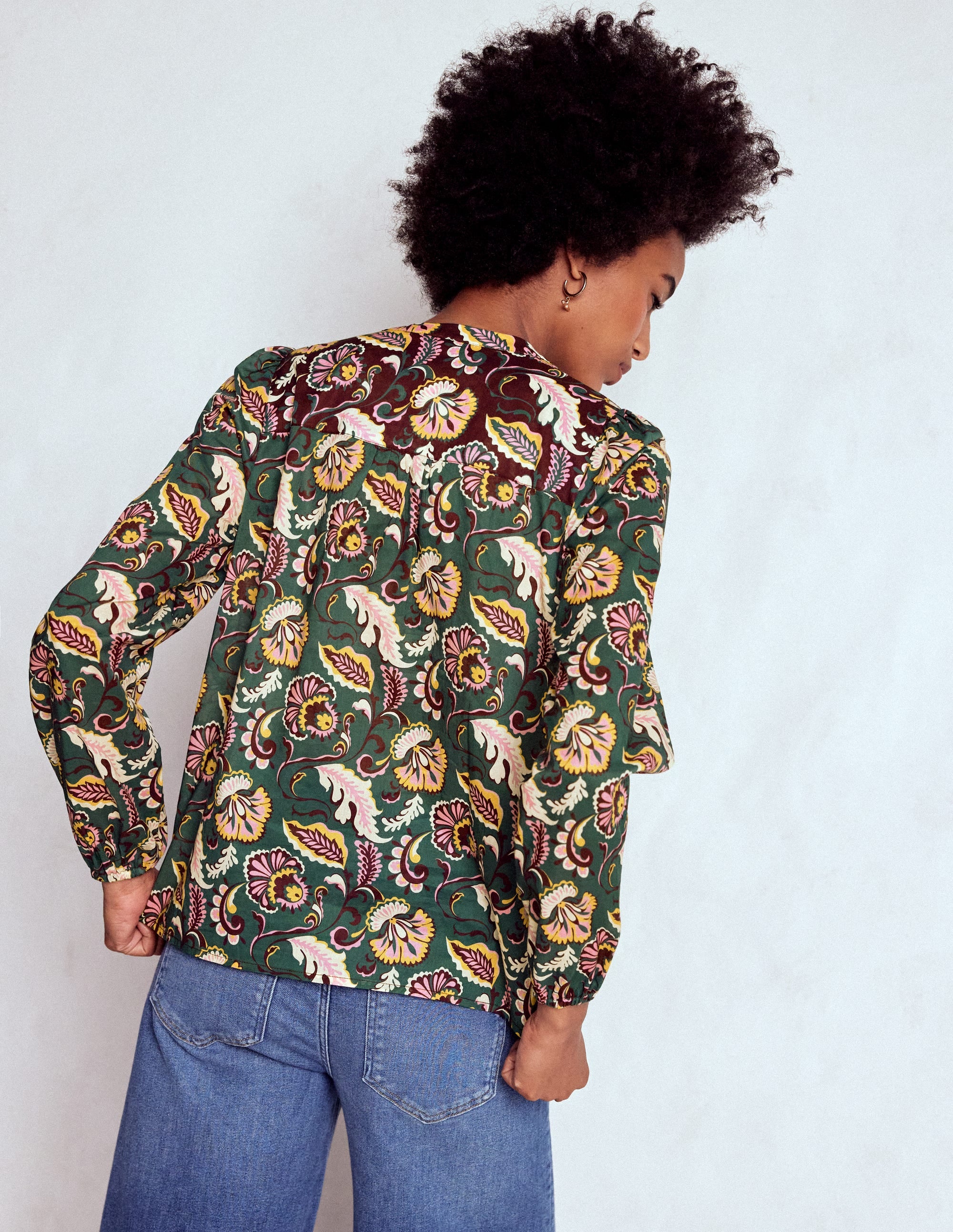 Corrine Cotton Top-Dark Green, Ornate Meadow - Image 3