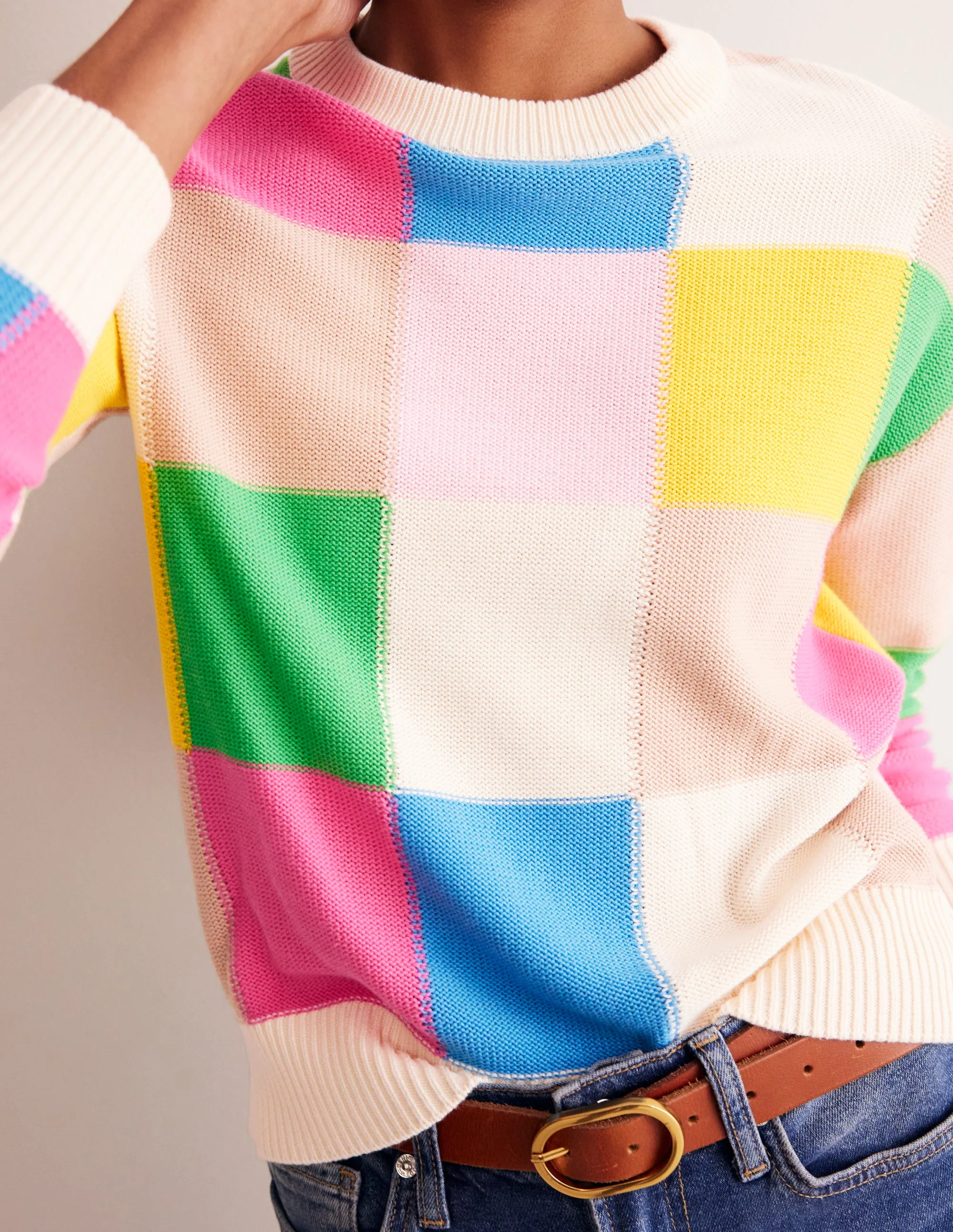 Cotton Argyle Sweater-Multi, Check - Image 2