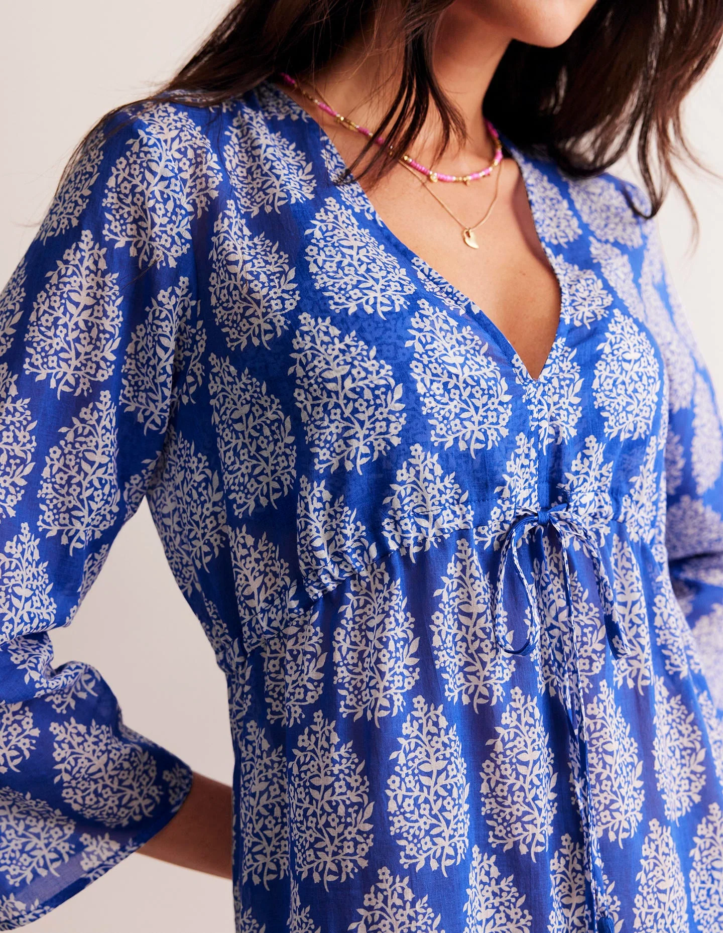 Cotton Beach Short Kaftan-Surf The Web, Floret Paisley - Image 2