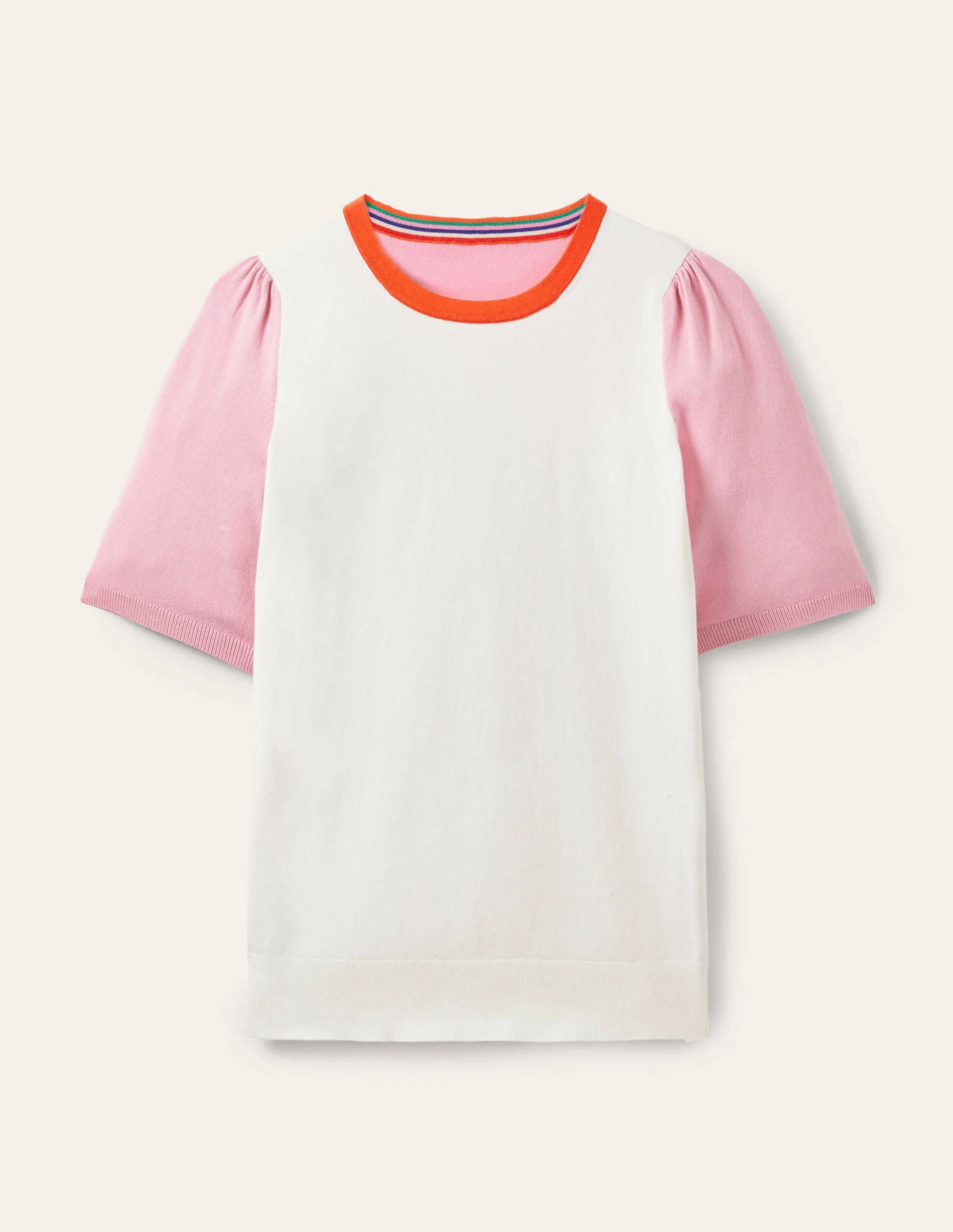 Cotton Crew Knitted Top-Cameo Pink Colourblock - Image 5