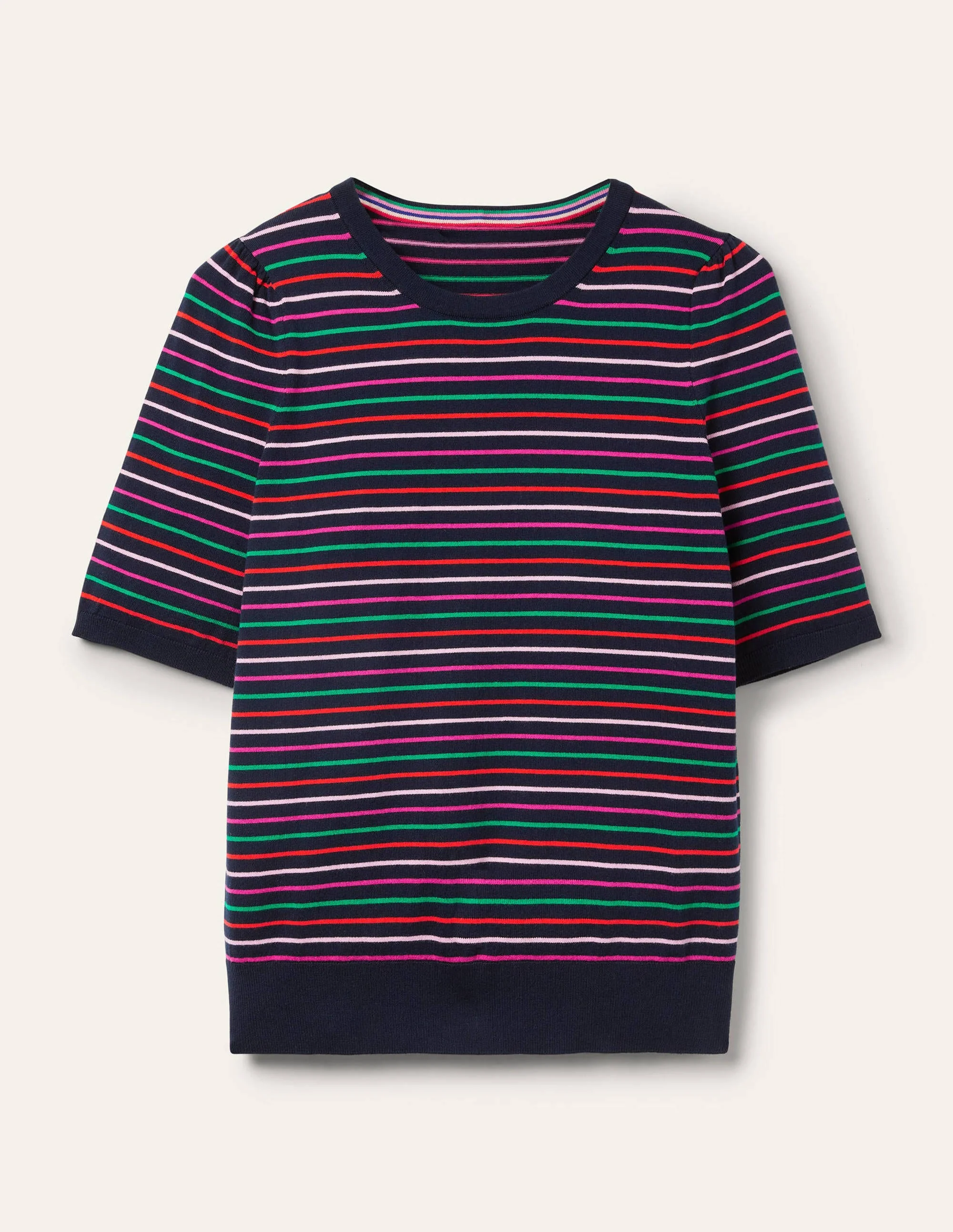 Cotton Crew Knitted Top-Navy, Multi Stripe - Image 5