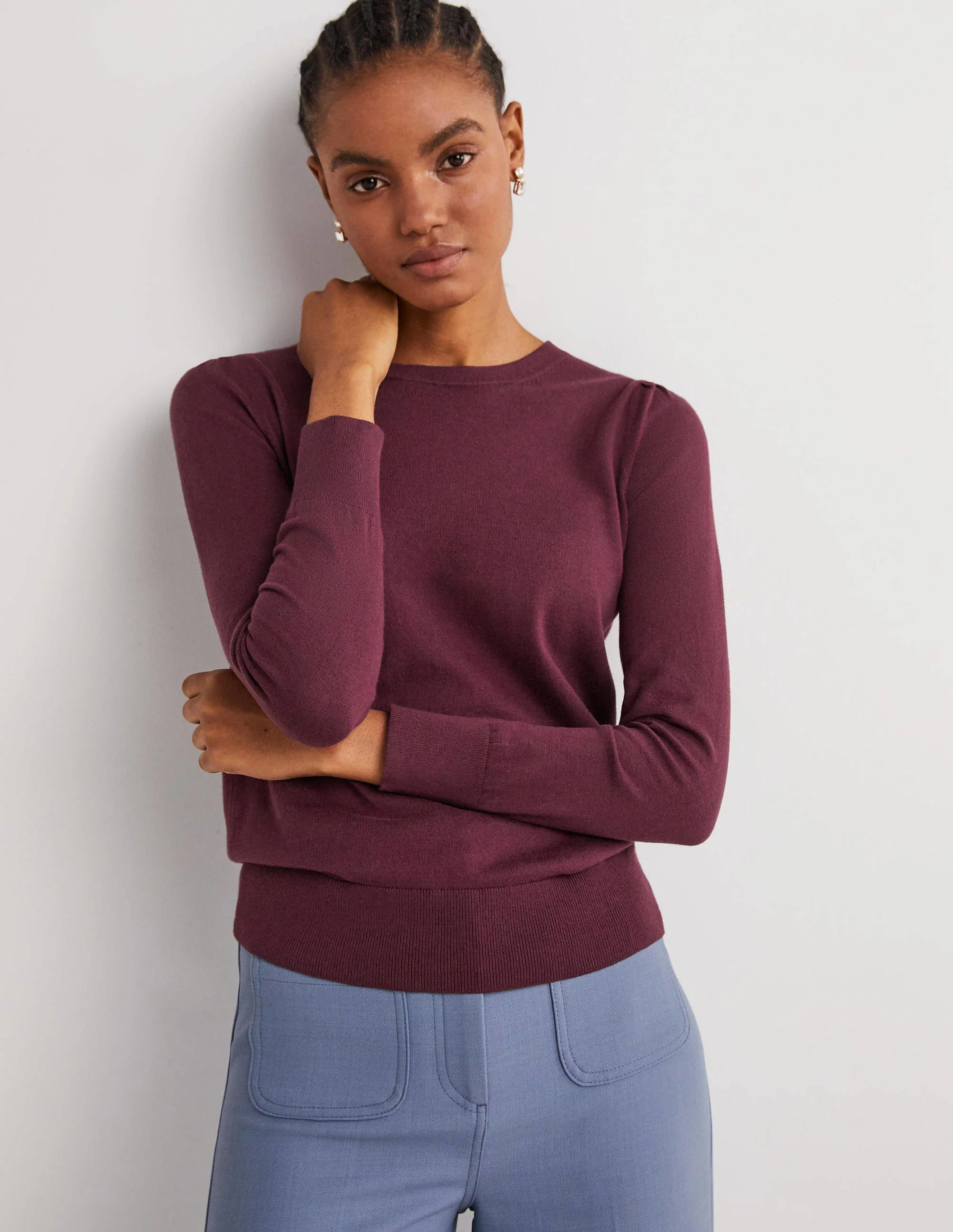 Cotton Crew Neck Sweater-Berry