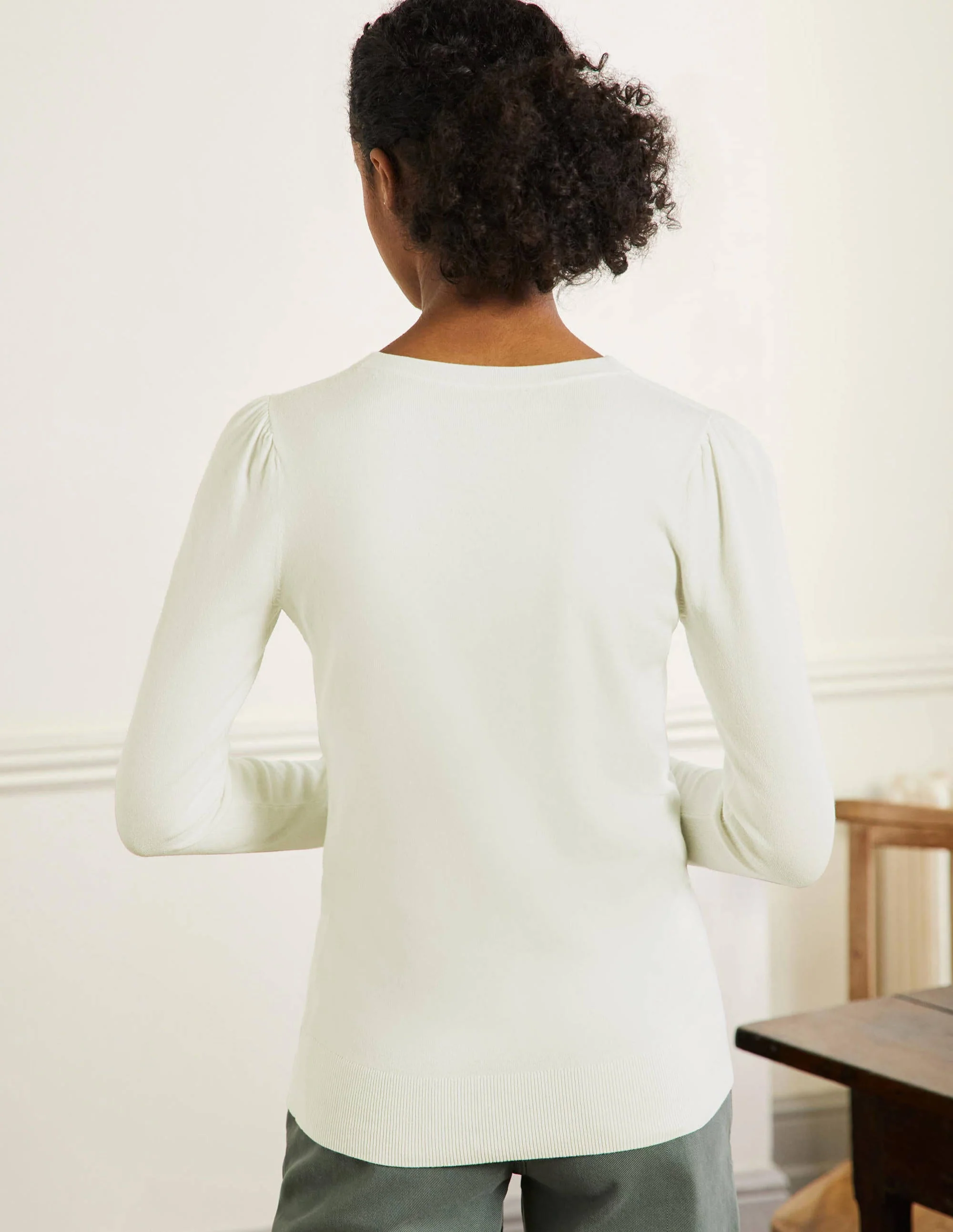 Cotton Crew Neck Sweater-Ivory - Image 3