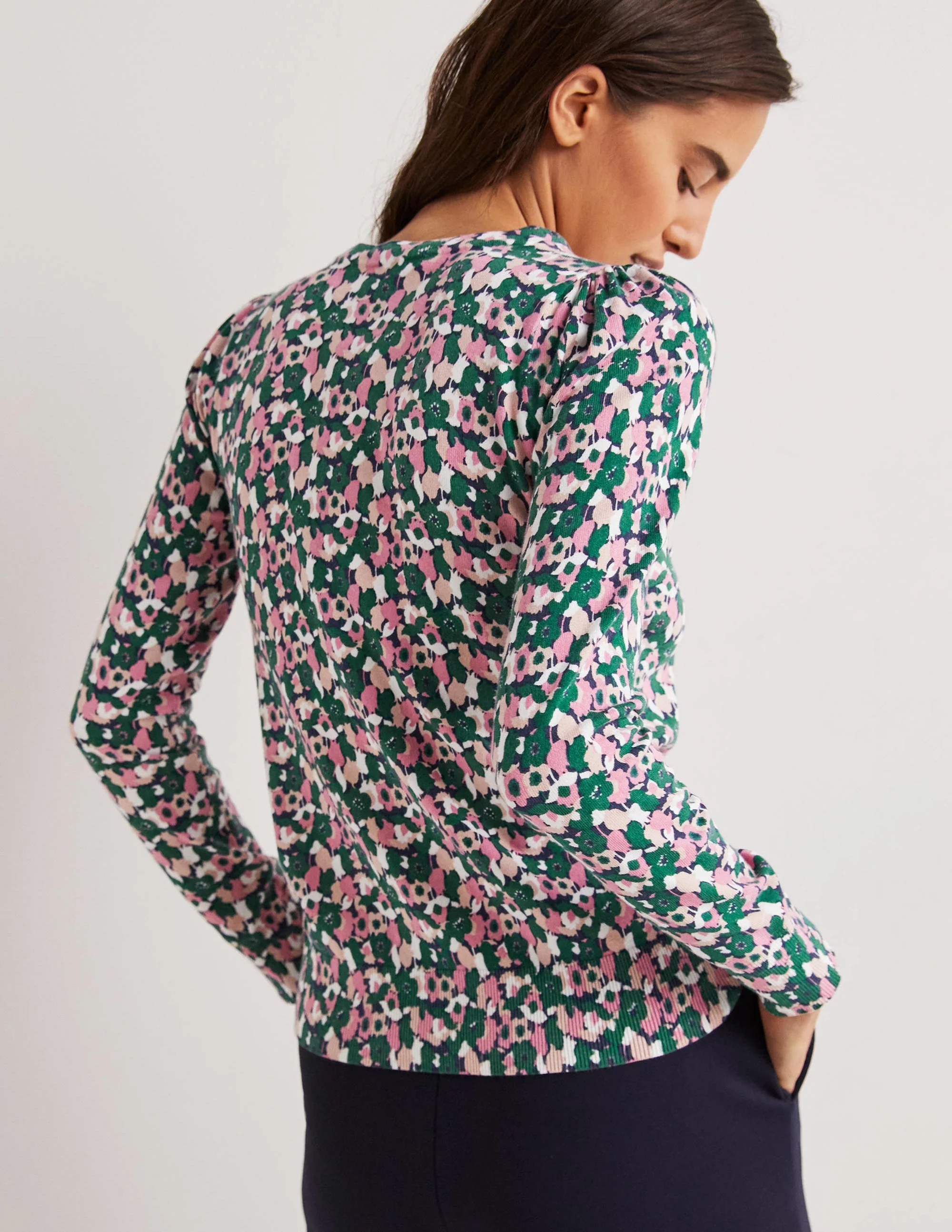 Cotton Crew Neck Sweater-Wild Rose, Tulip Cluster - Image 3