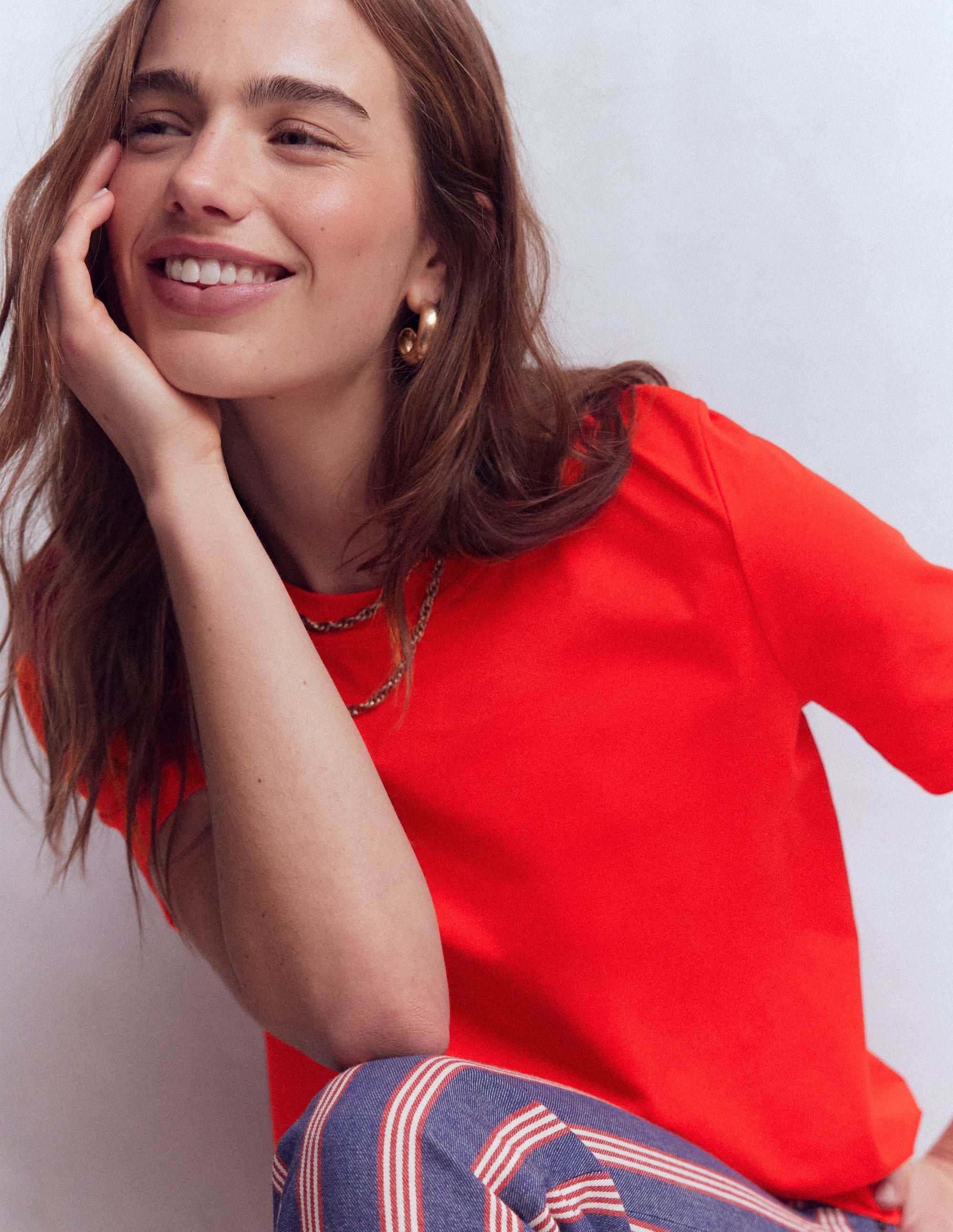 Cotton Crew Neck T-shirt-Red - Image 5