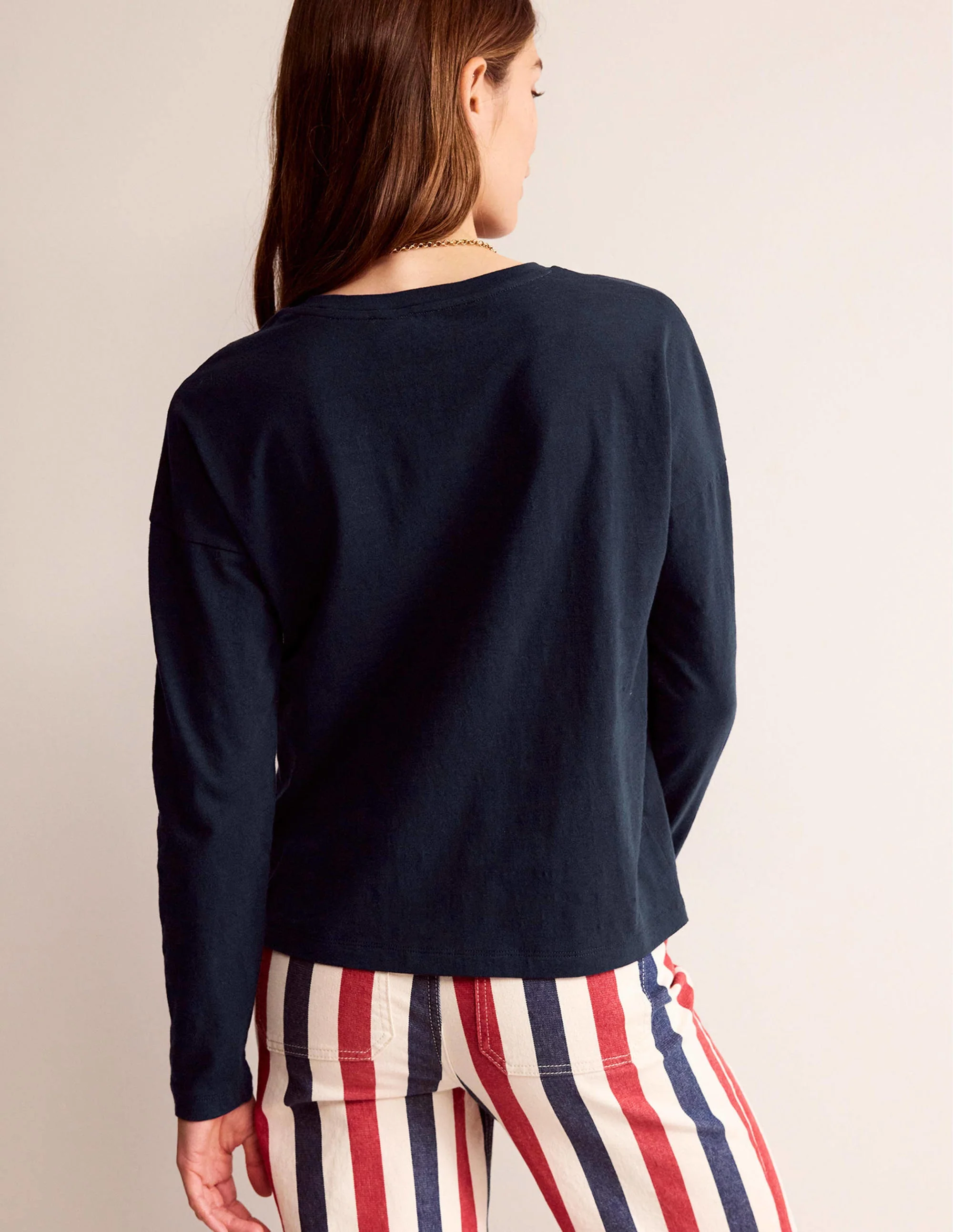 Cotton Dropped Shoulder Top-Navy - Image 3