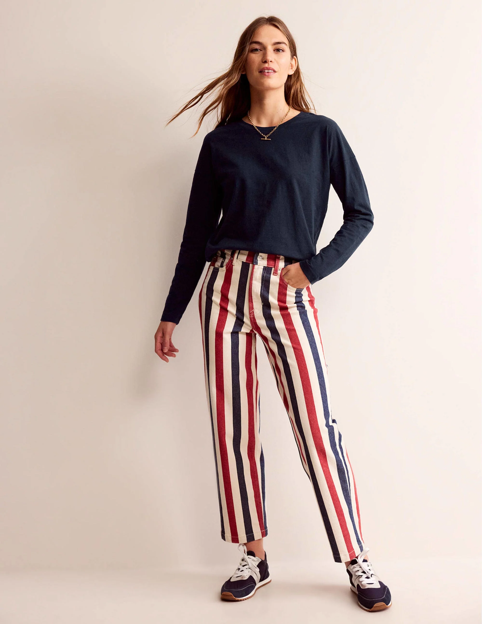 Cotton Dropped Shoulder Top-Navy - Image 4