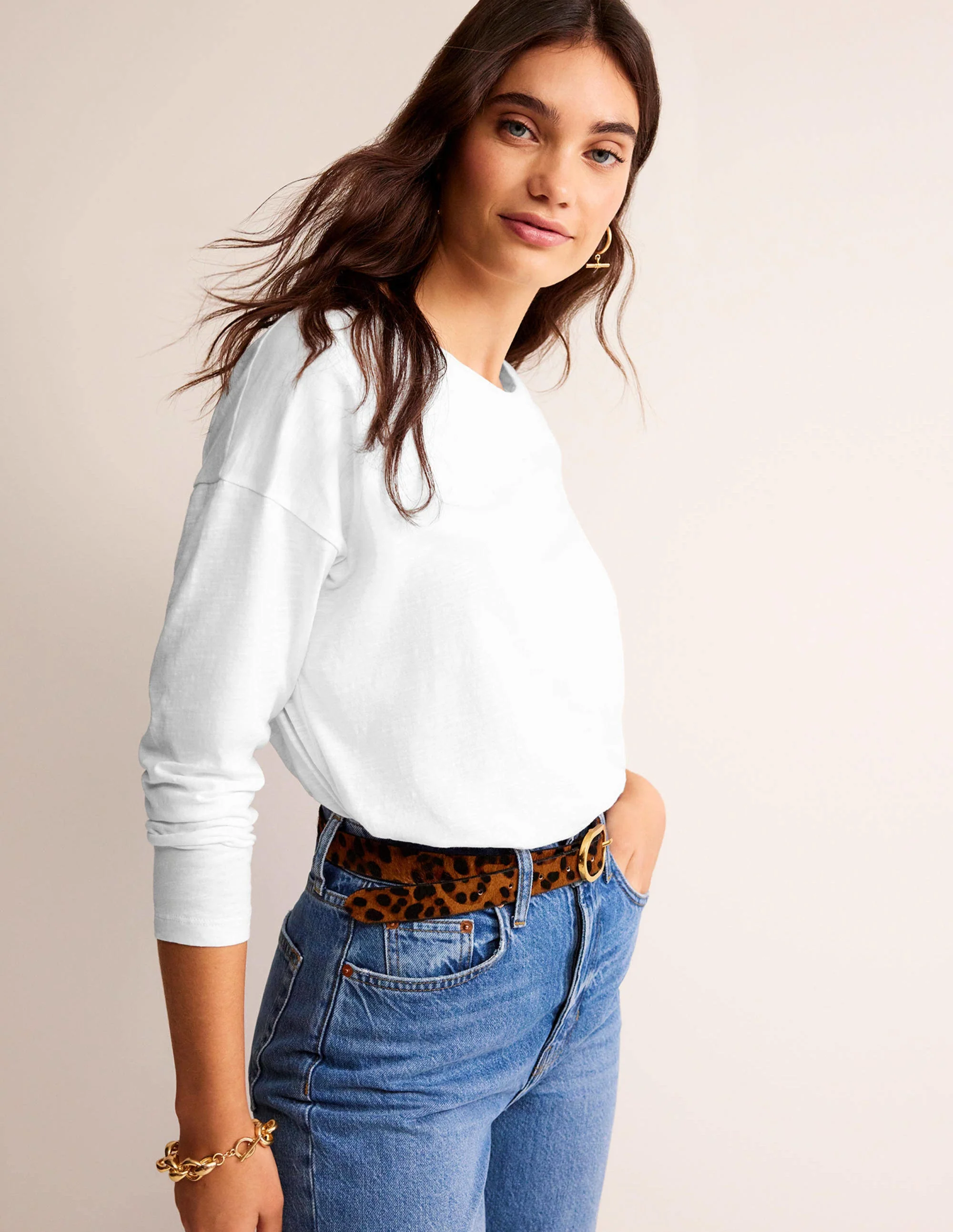 Cotton Dropped Shoulder Top-White - Image 4